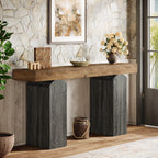 63" Console Table, Farmhouse Entryway Table with 2 Arched Pedestal Legs