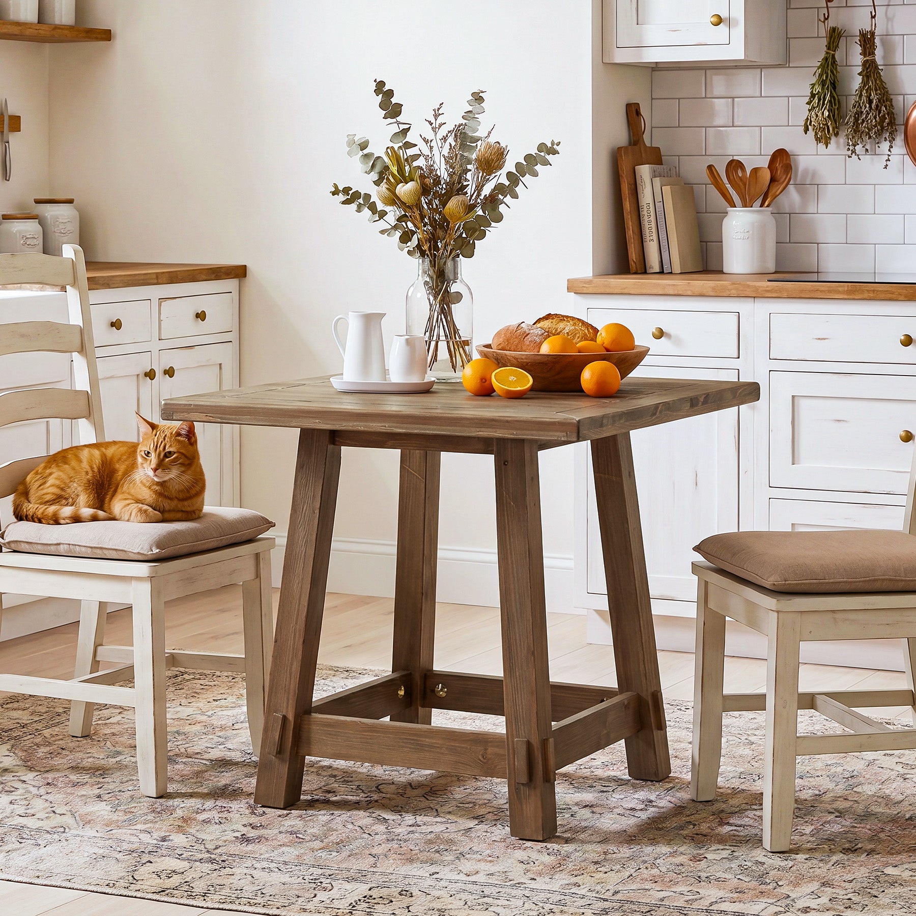 31.5" Solid Wood Dining Table for 4, Small Square Kitchen Table for Dining Room