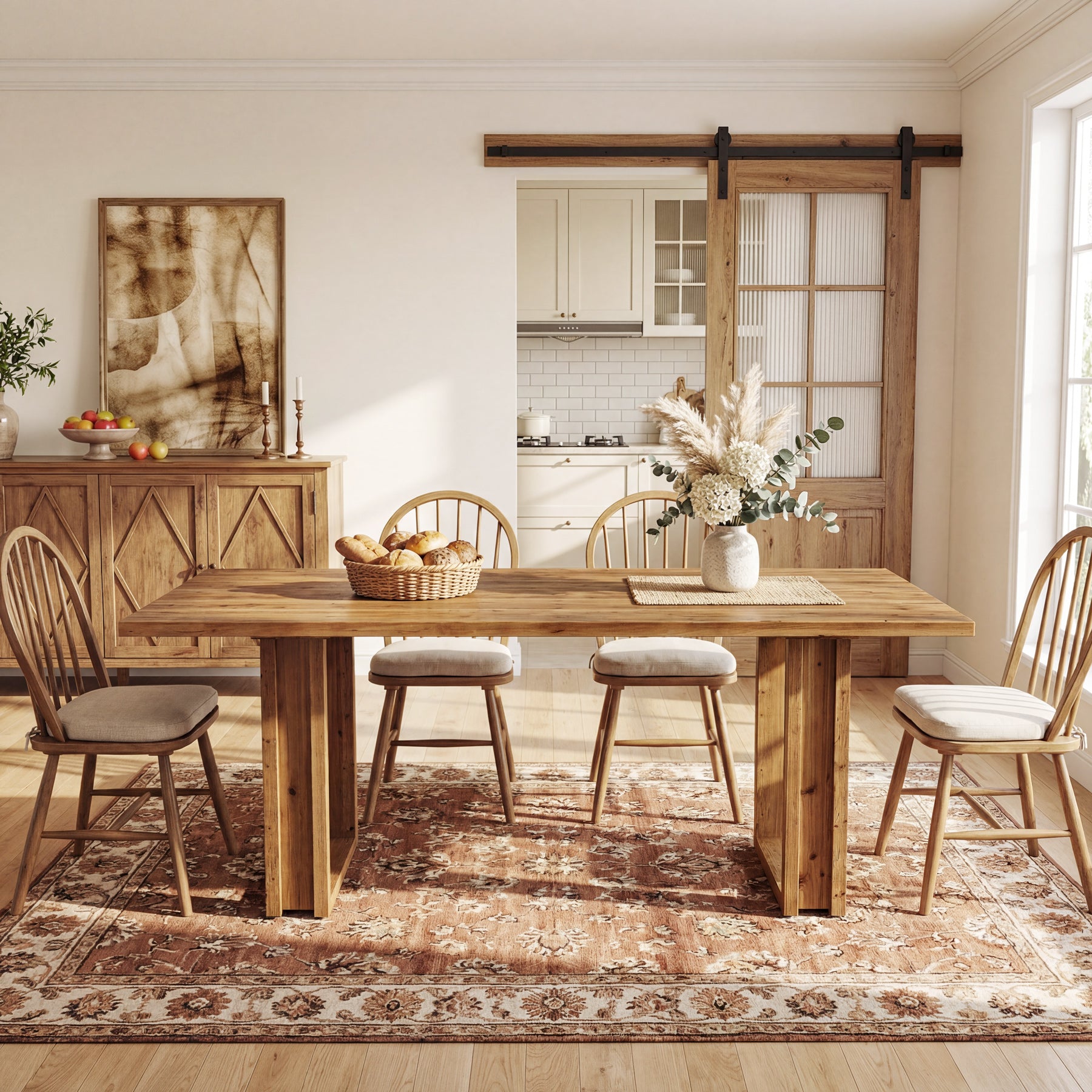 Tribesigns 63-Inch Solid Wood Dining Table, Farmhouse Kitchen Table for 4-6