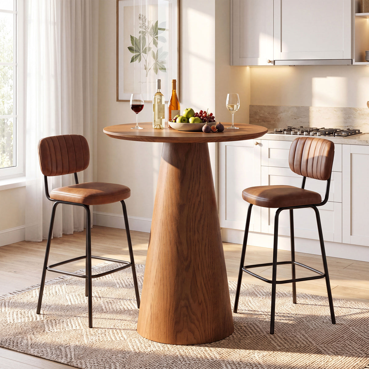 39" H Solid Wood Bar Table, Round Pedestal Height Pub Table for Dining, Easy Assembly