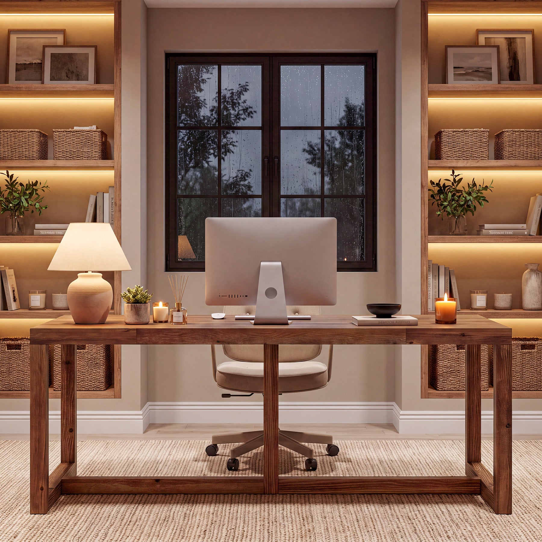 71" Farmhouse Executive Desk, Solid Wood Large Computer Workstation, Home Office