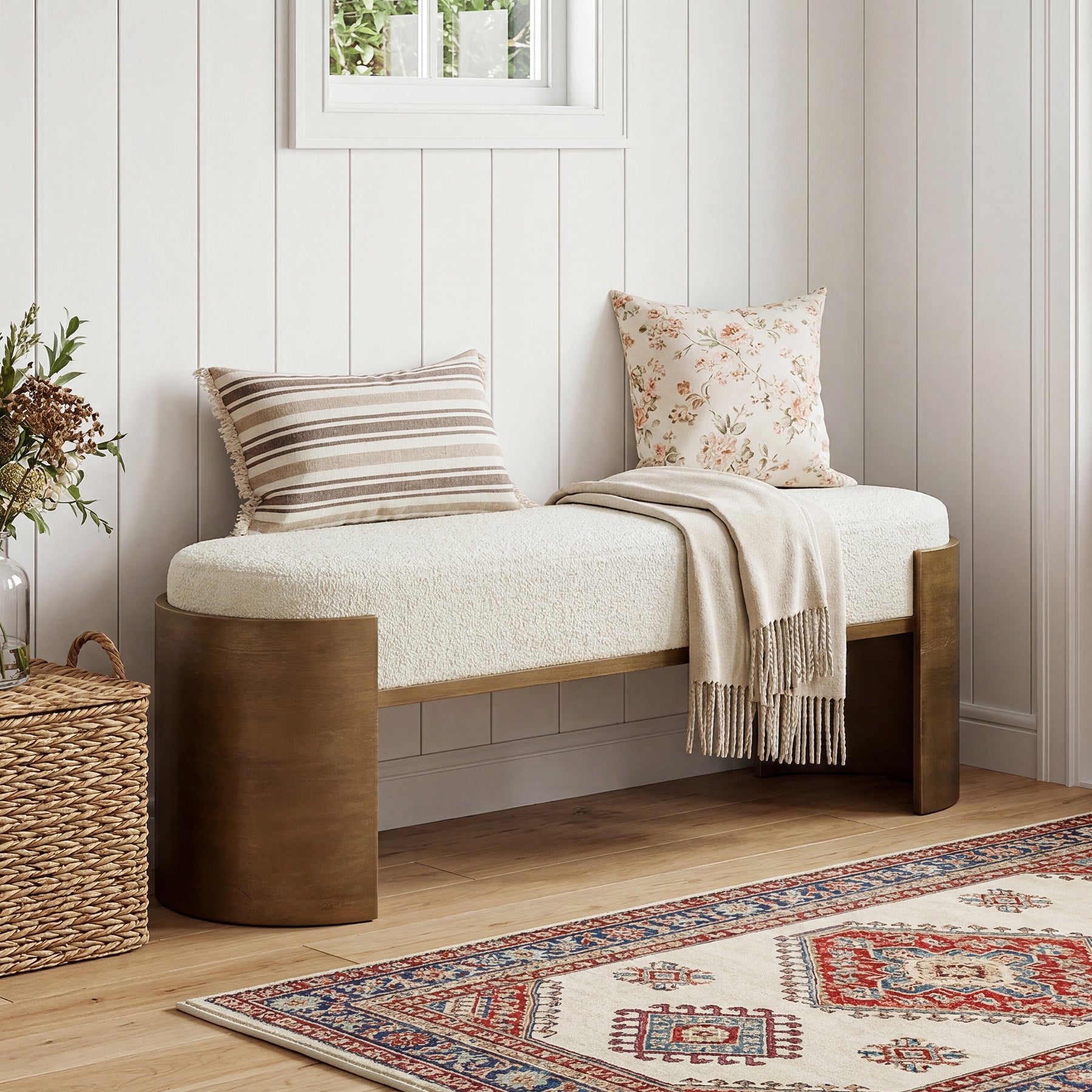 47.2" Solid Wood Entryway Bench, Upholstered End of Bed Bench for Bedroom