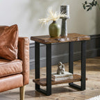 Solid Wood End Table, 2-Tier Side Table Nightstand with Iron Frame