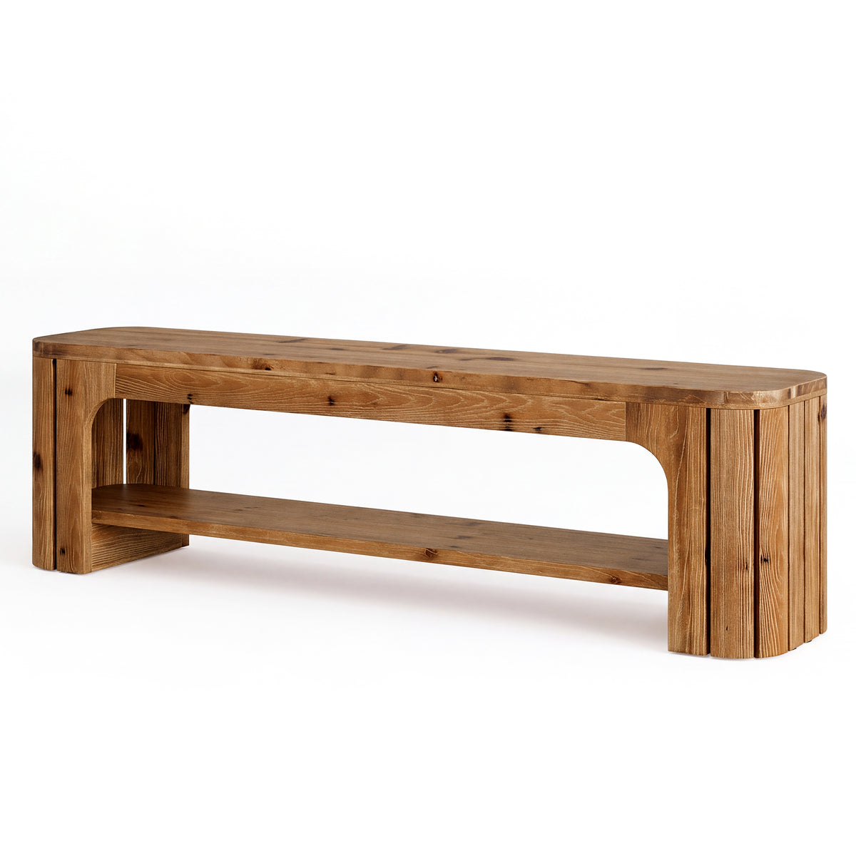 63" Solid Wood Entryway Bench, 2-Tier Open Shoe Storage, Rustic Hallway Bench