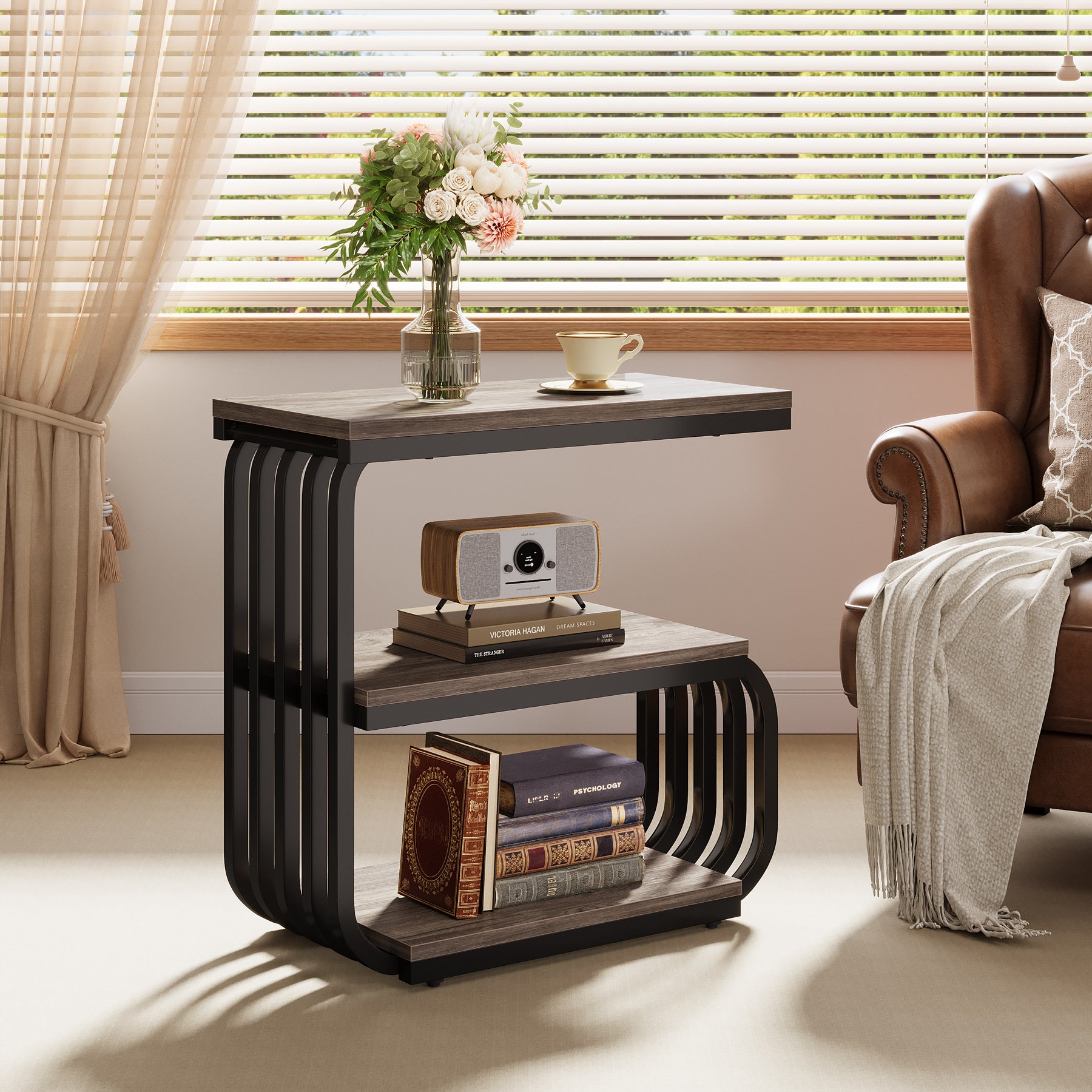 3 Tier End Table, Vintage Side or Bedside Stand for Living Room