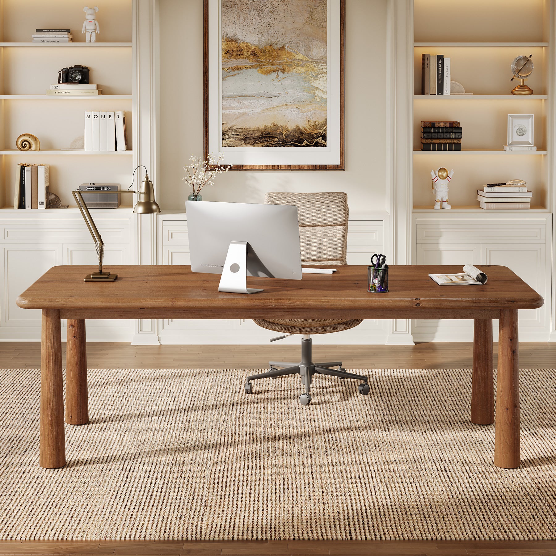 63" Executive Desk, Solid Wood Office Computer Desk with Heavy Duty Legs