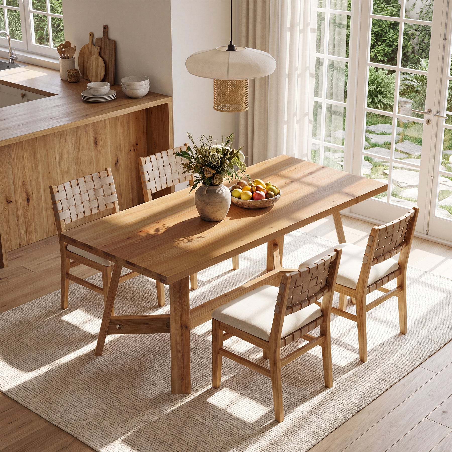 63"  Solid Wood Dining Table for 6 People, Rectangle Kitchen Dinner Table for Dining Room
