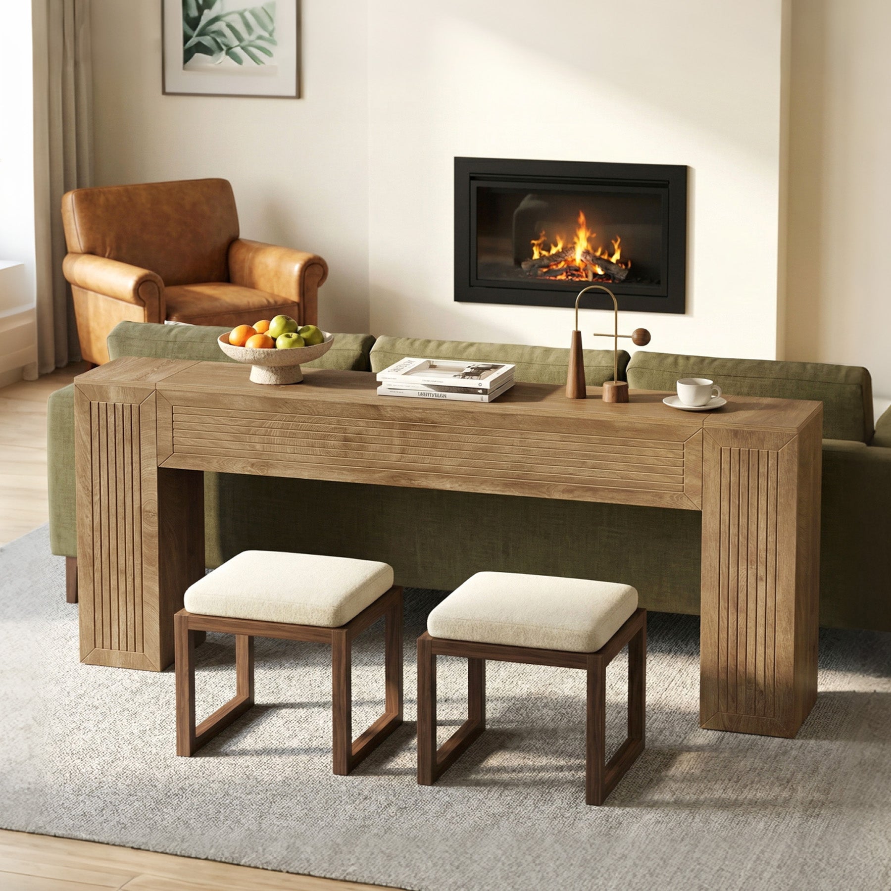 79" Extra Long Console Table, Modern Farmhouse Entryway Sofa Table with Fluted Legs