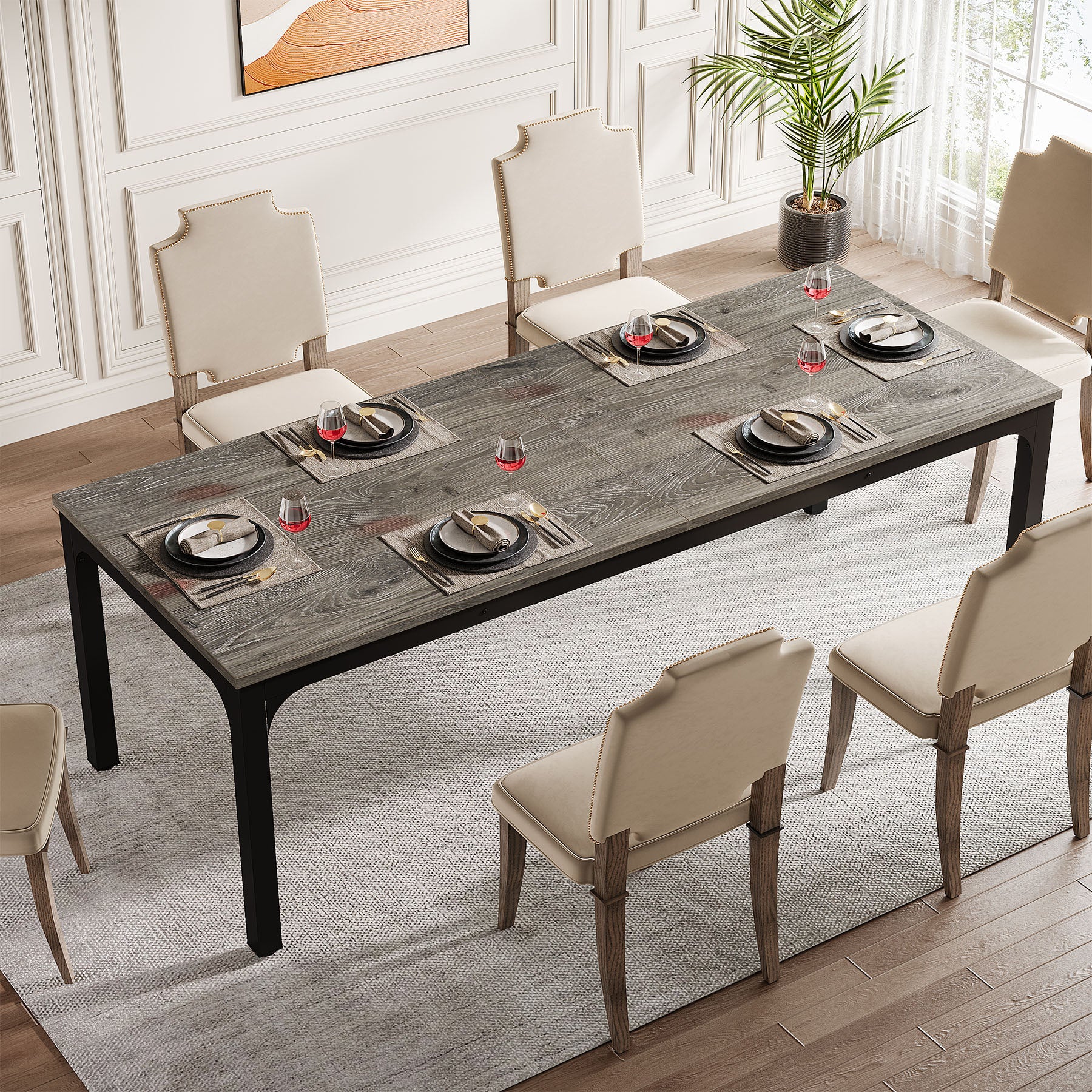 78.7" Rectangular Dining Table for 6–8 People, Long Kitchen Table
