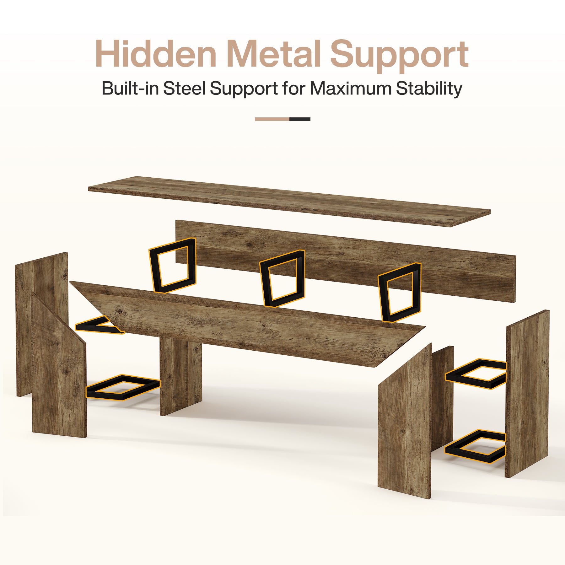 63" TV Stand with Hidden Metal Frame, Low Media Console Table for Living Room and Bedroom