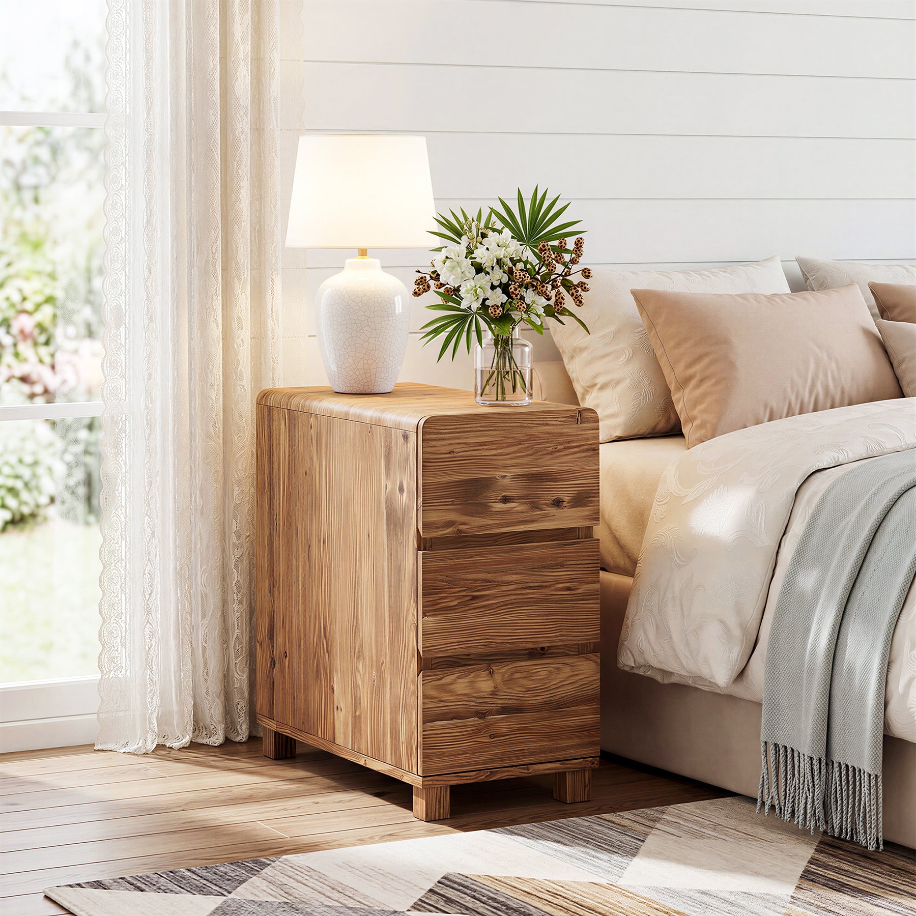 Tribesigns 3-Drawer Nightstand, Solid Wood Bedside Table for Bedroom