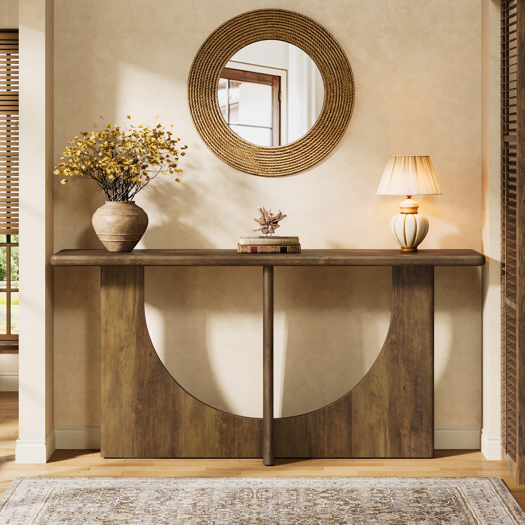 71" Console Table, Farmhouse Entryway Table with Sturdy Geometric Frame