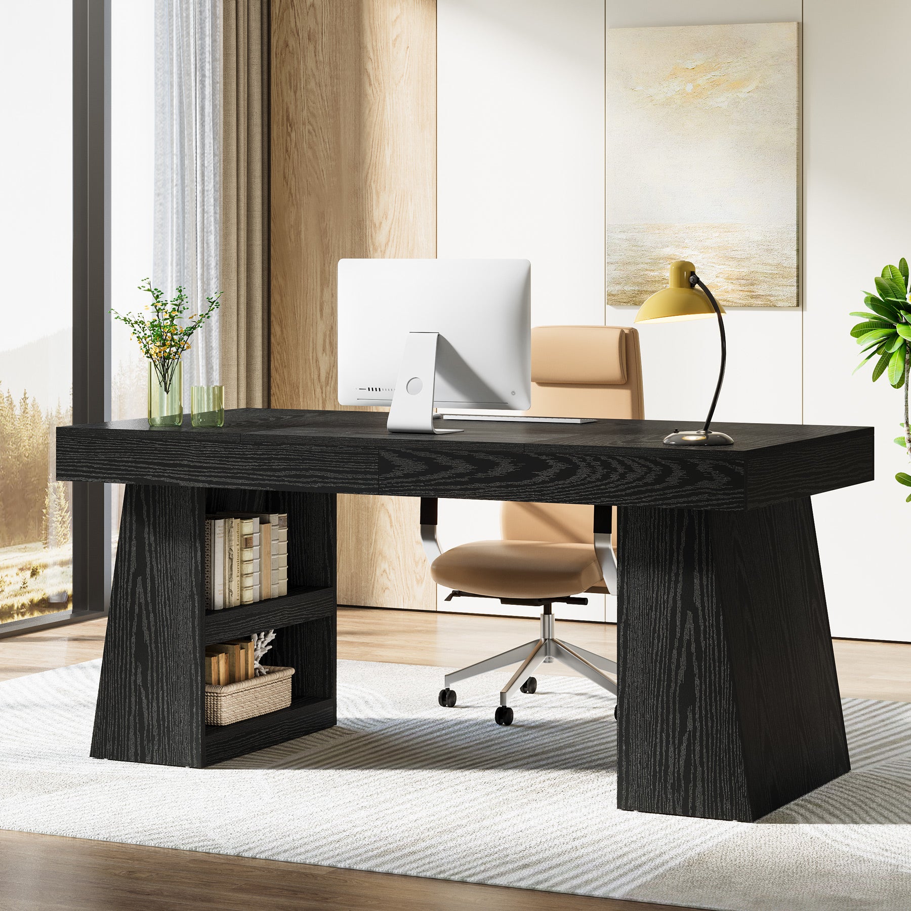 55" Executive Desk, Modern Computer Desk with Sturdy Base