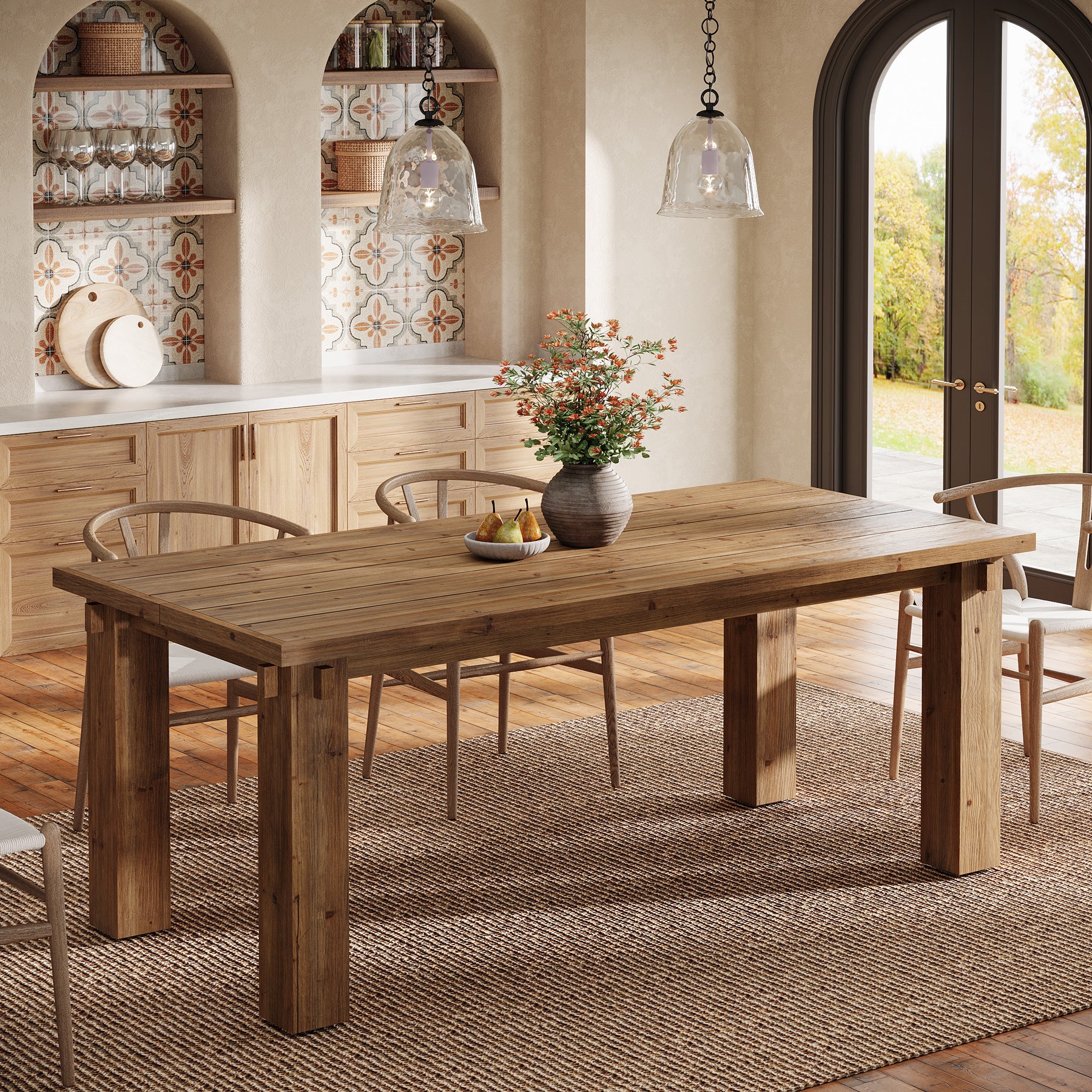 63" Solid Wood Dining Table for 4-6, Rectangular Kitchen Table with Sturdy Legs