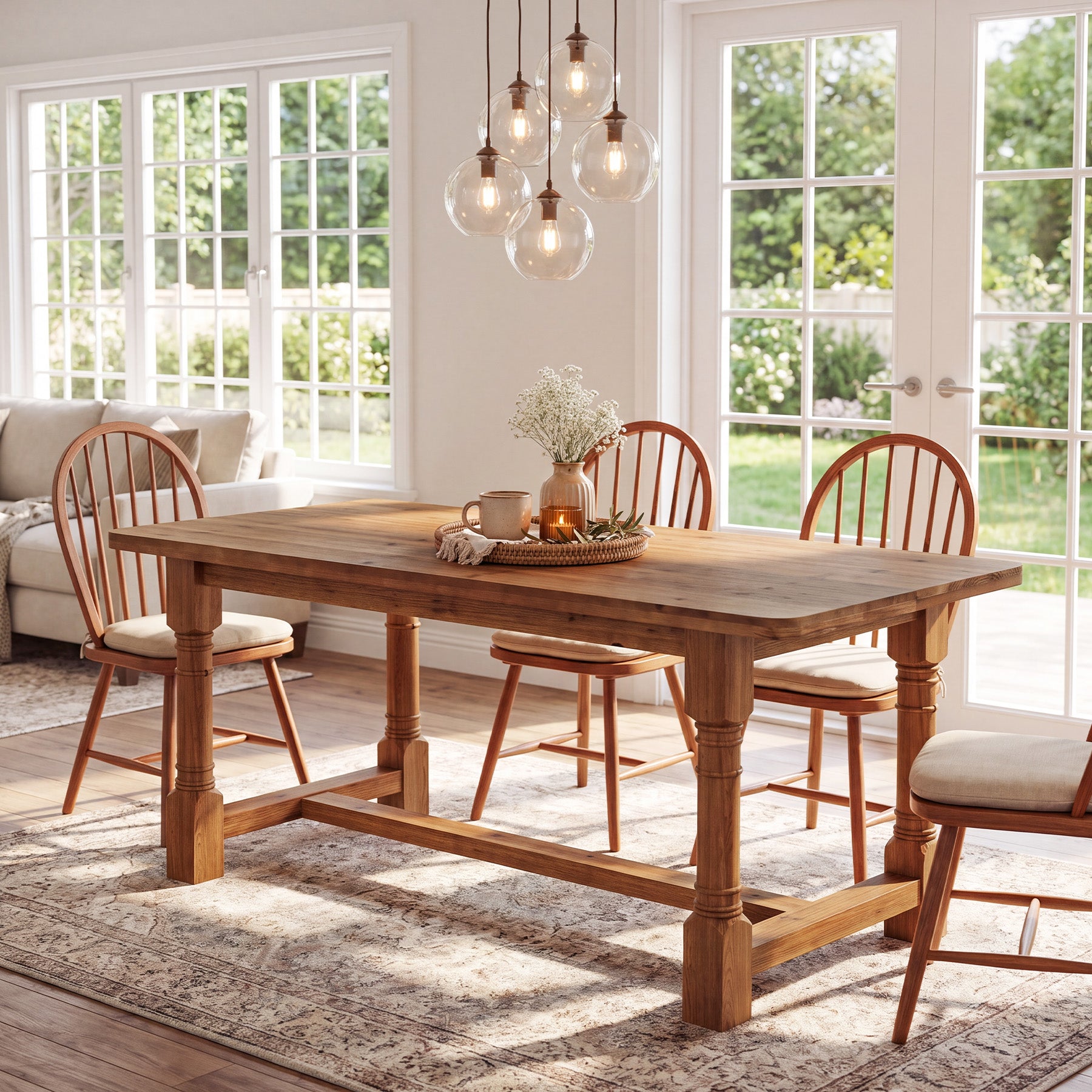 63" Solid Wood Dining Table, Farmhouse Kitchen Table with Trestle Base for 4-6