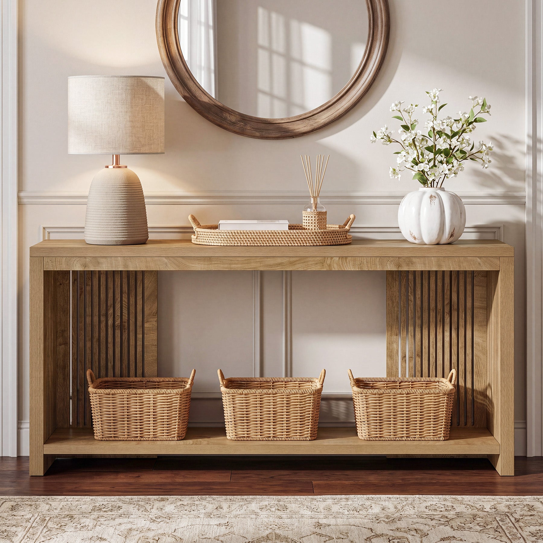 71" Farmhouse Console Table with Storage Shelf, Long Narrow Sofa Table for Entryway & Hallway