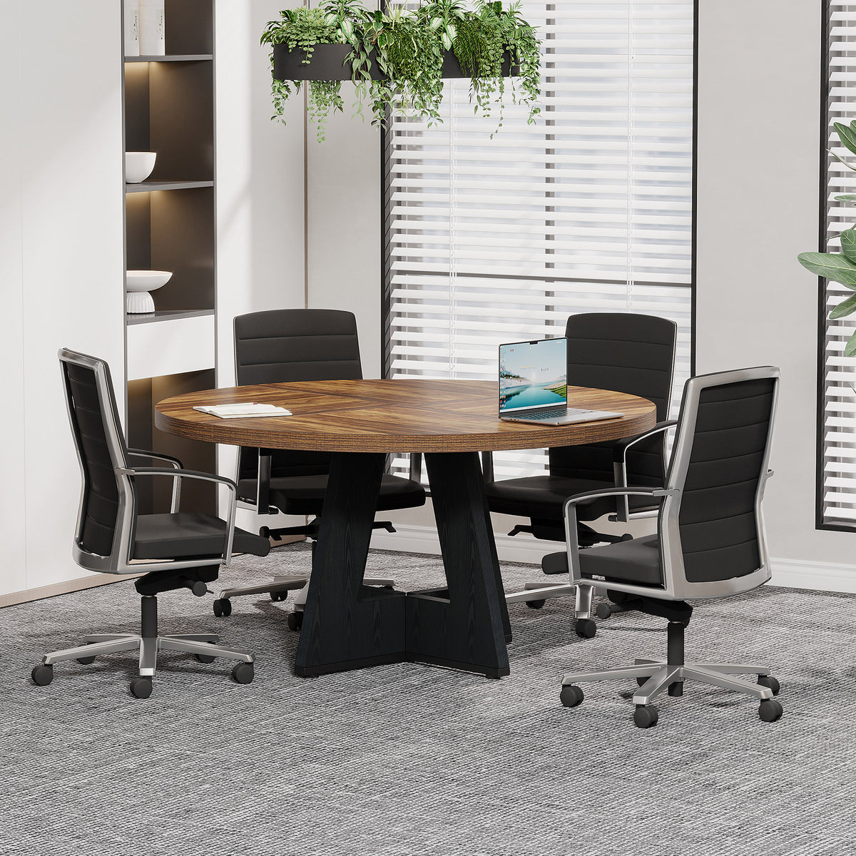 Tribesigns 47-Inch Round Conference Table for 4-6 People, Wooden Base and Thickened Top