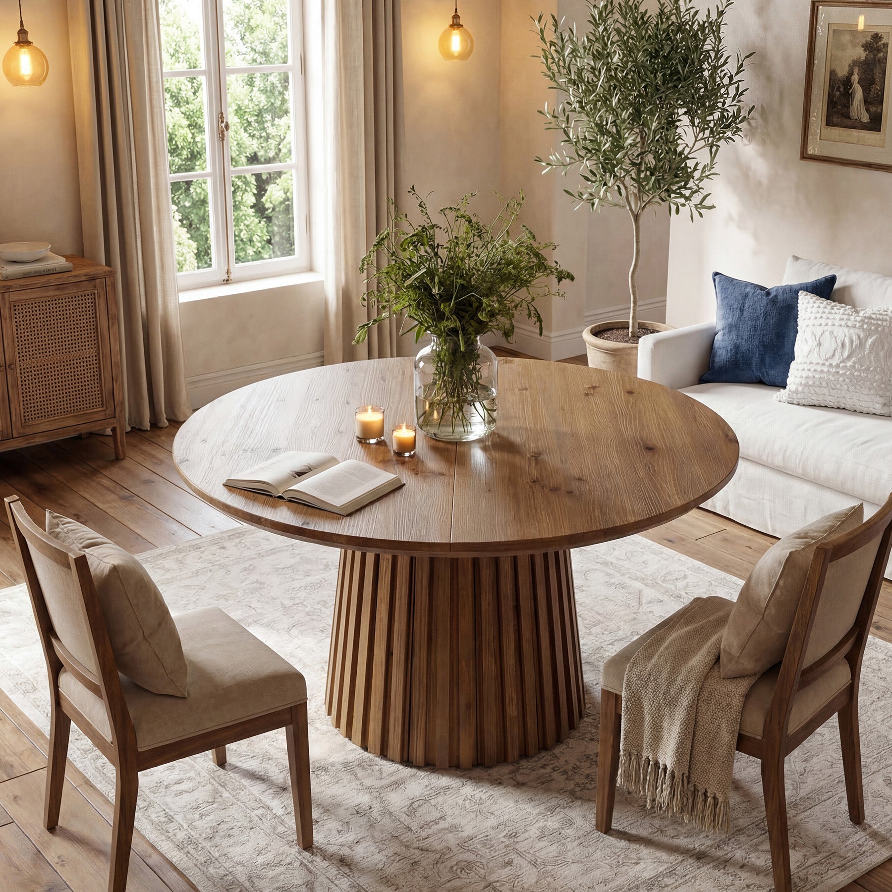 Tribesigns 47.24" Round Dining Table, Solid Wood Table for 4-6 People
