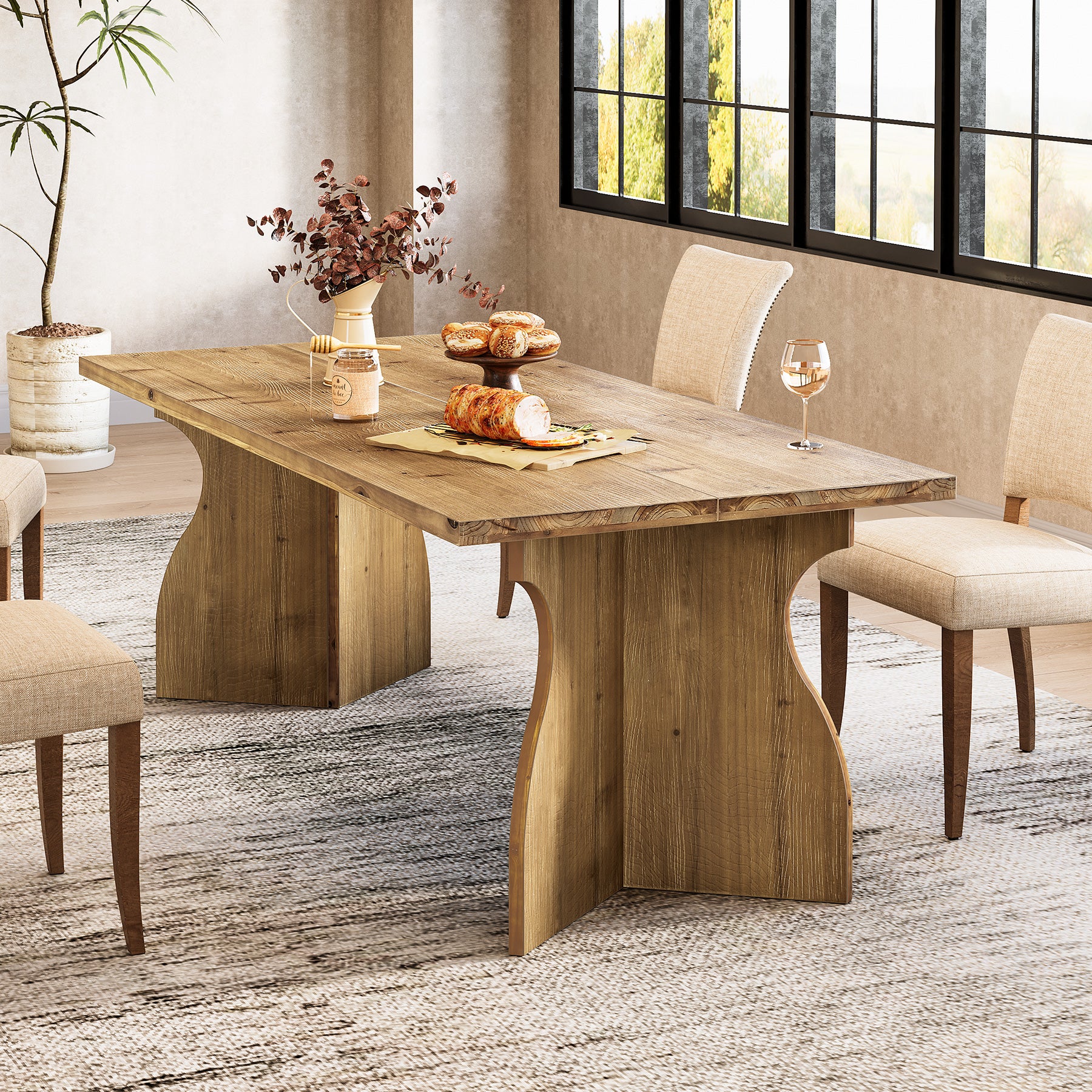 Tribesigns 63-Inch Solid Wood Dining Table, Rectangular Kitchen Table for 4-6 People