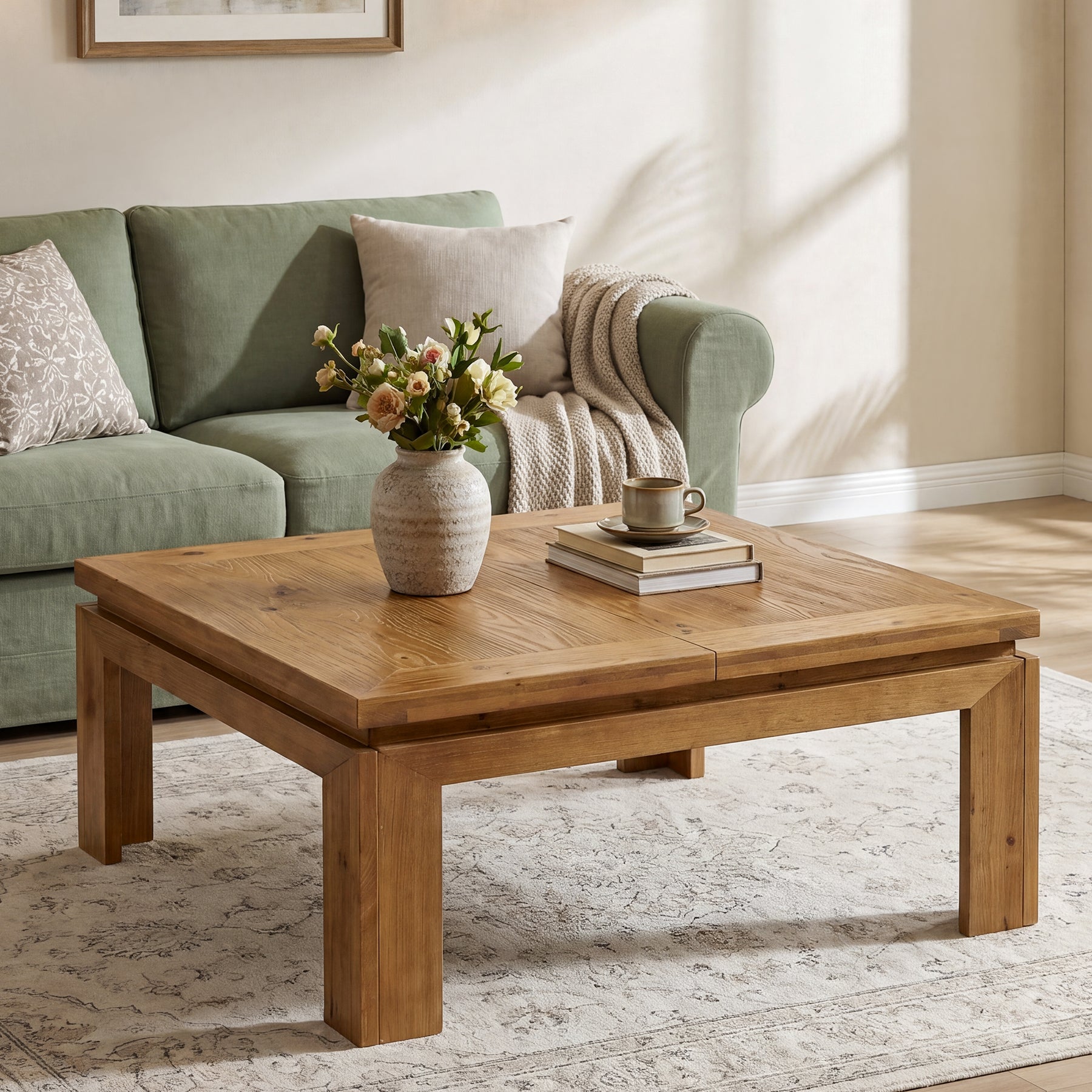 Tribesigns 39.4-Inch Square Coffee Table, Solid Wood Living Room Table