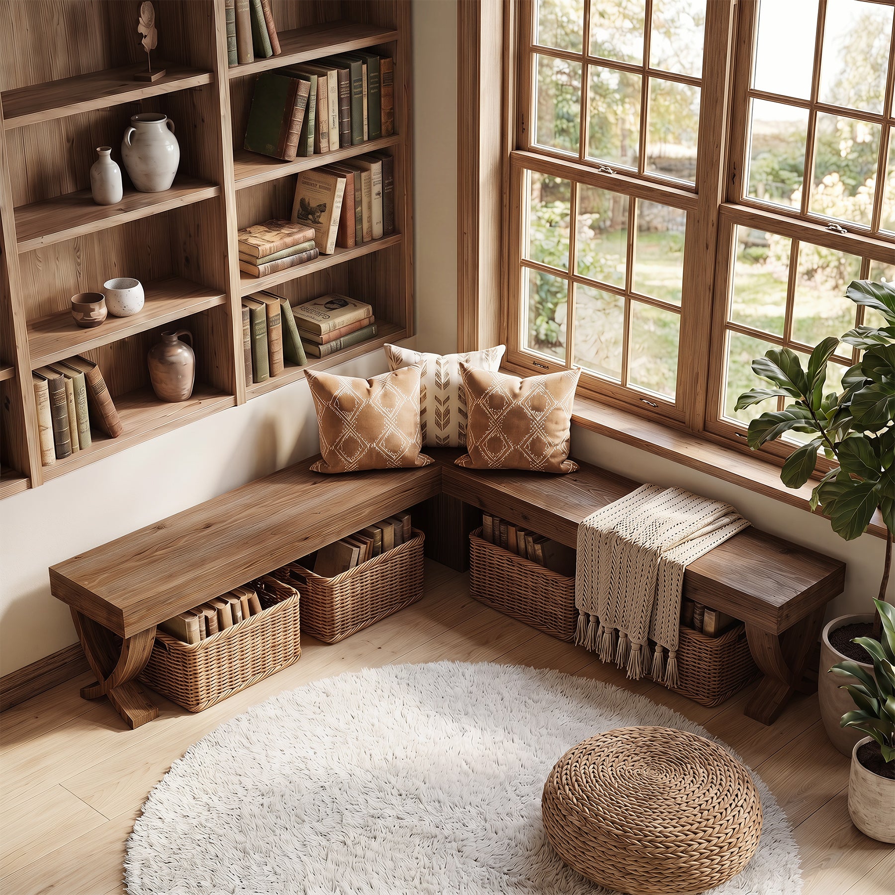 55" L-Shaped Corner Bench, Farmhouse Nook Dining Bench with X-Shaped Leg