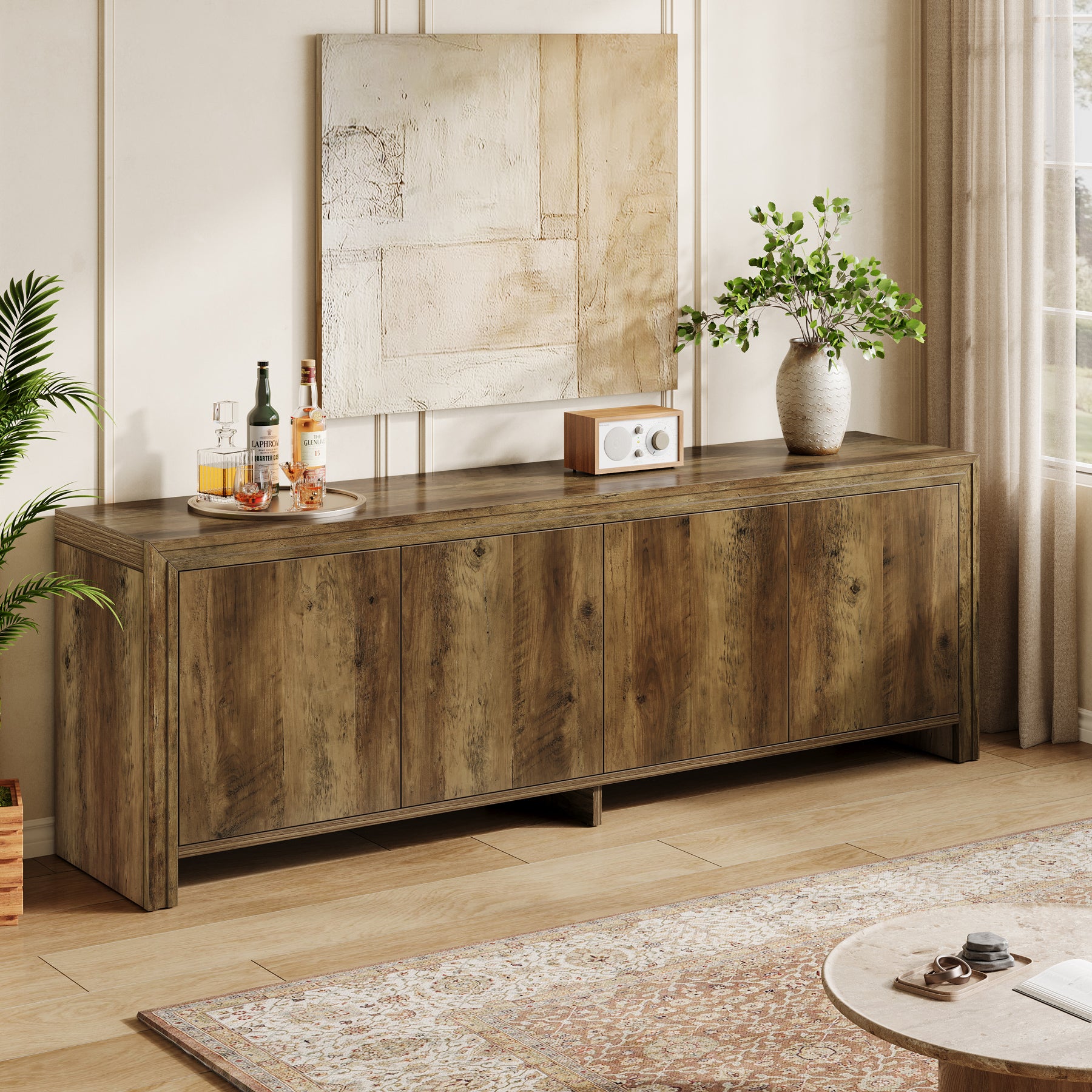 63" TV Stand, Entertainment Center with Storage Cabinet for TVs Up to 70"