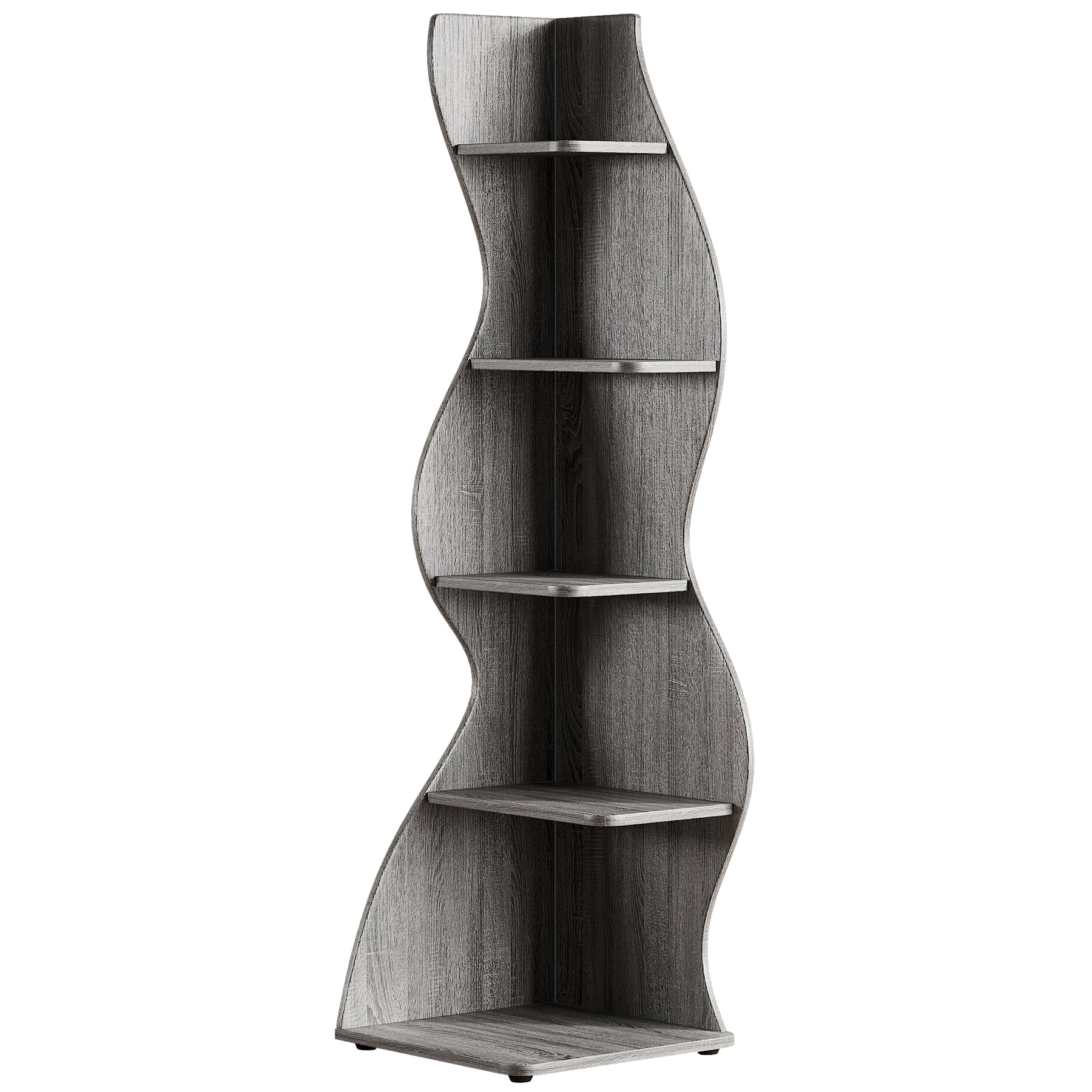 5-Tier Corner Bookcase, Rustic Freestanding Corner Shelf for Small Spaces