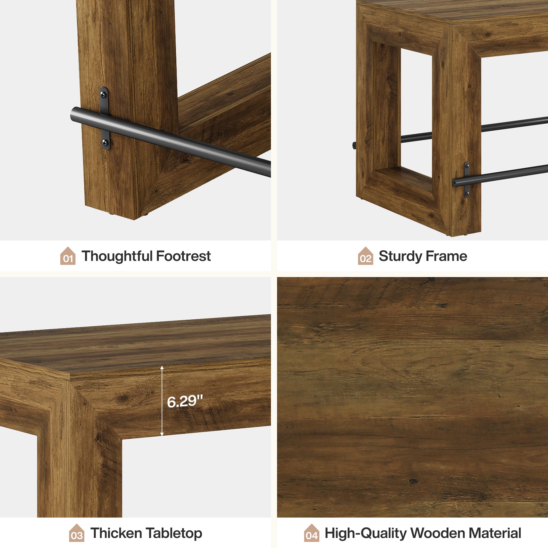 Counter Height Bar Table, 59" Pub Table With Metal Footrest For Dining Room