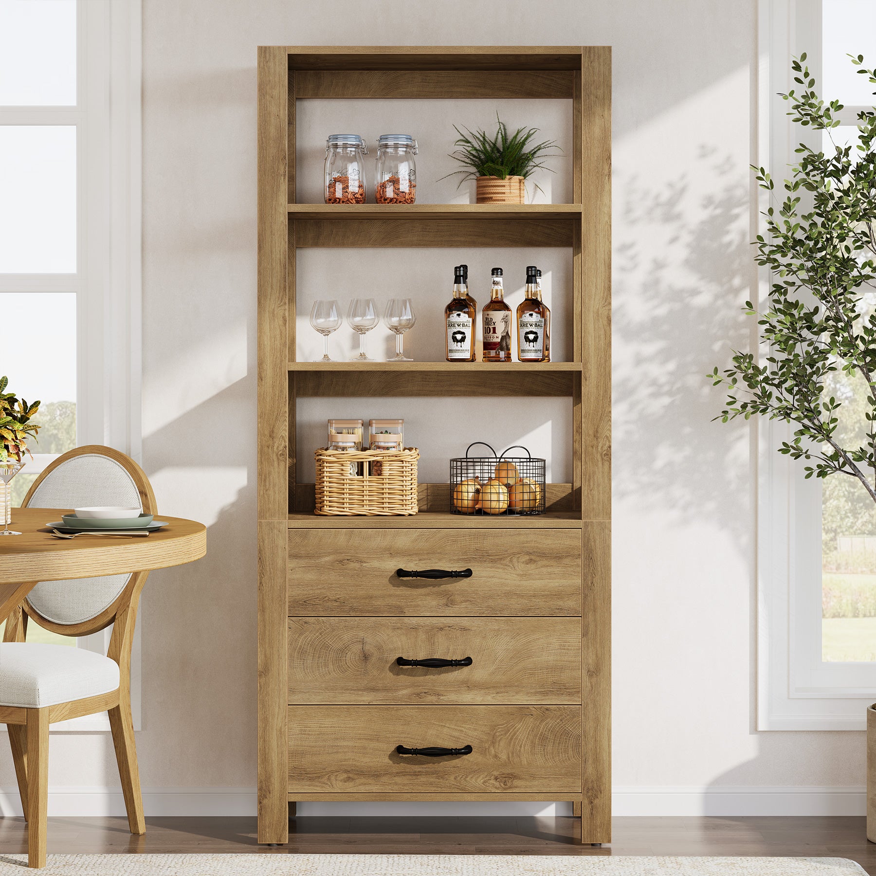 70.9" Bookshelf with Drawers, Modern Bookcase with 3-Tier Open Shelf