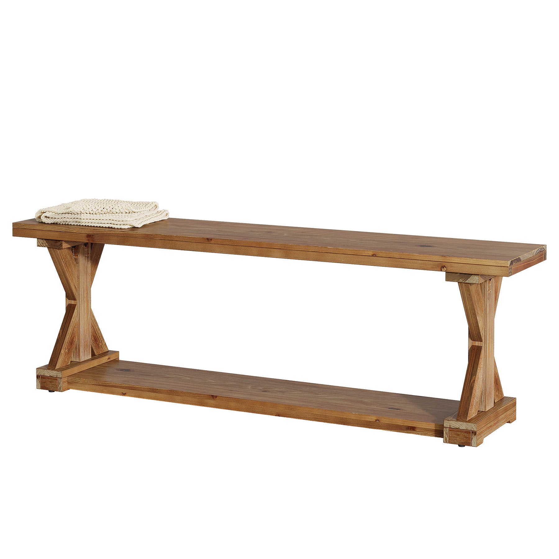 59" Solid Wood Dining Bench, 2-Tier Wooden Storage Bench for Dining Room