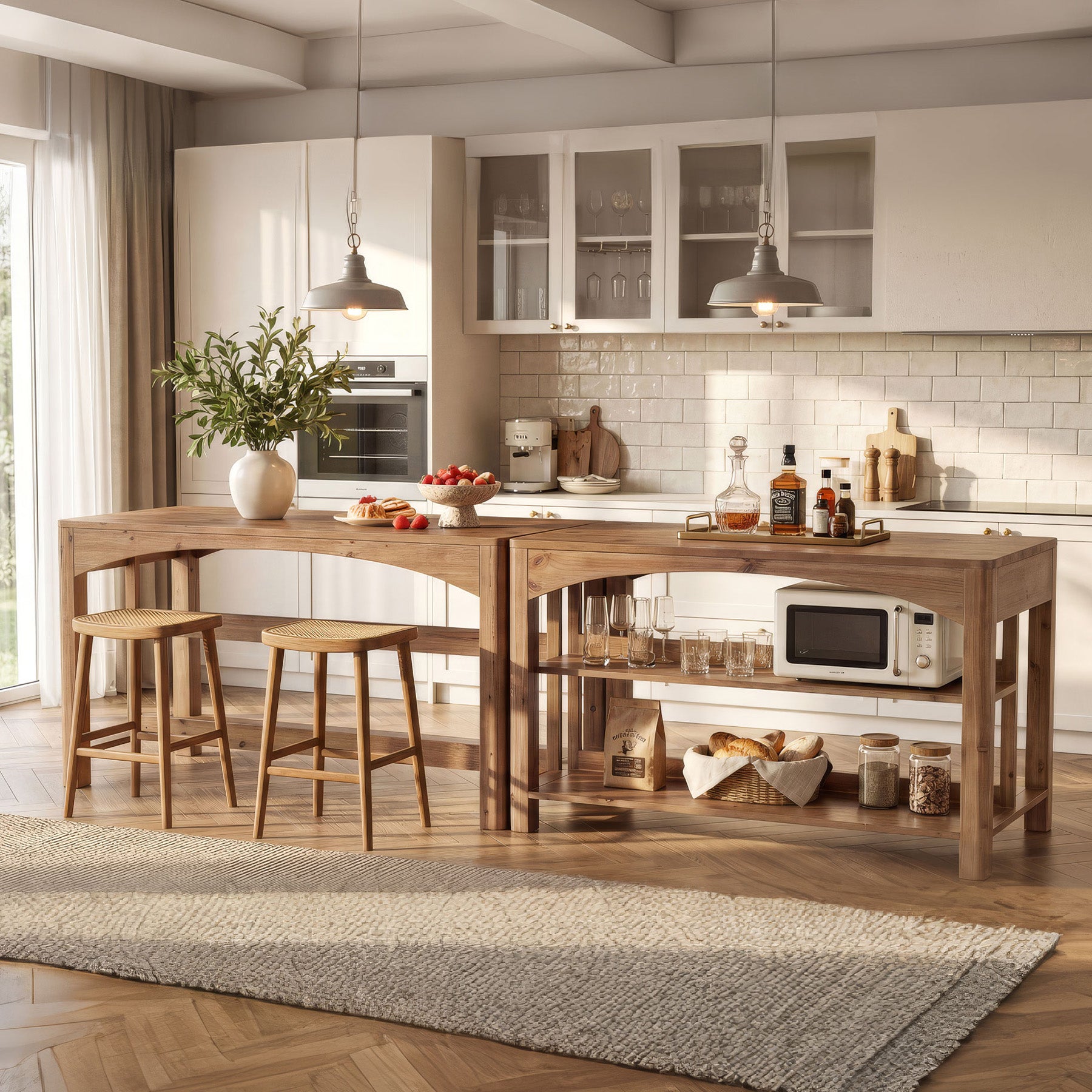 Tribesigns 59-Inch Kitchen Island, Solid Wood Island Table with 3-Tier Storage for Kitchen Dining Room