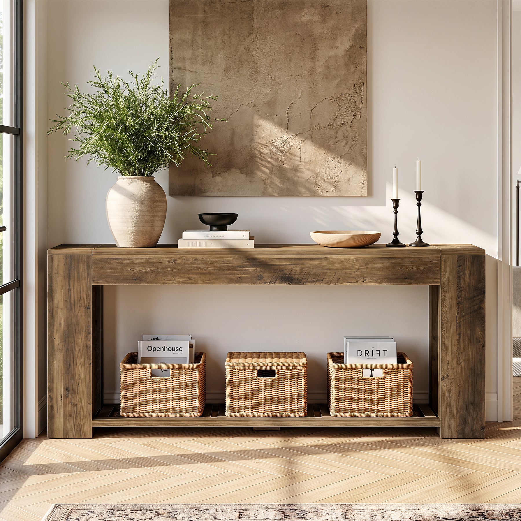 79" Console Table with Storage Shelf, Farmhouse Narrow Sofa Table Behind Couch
