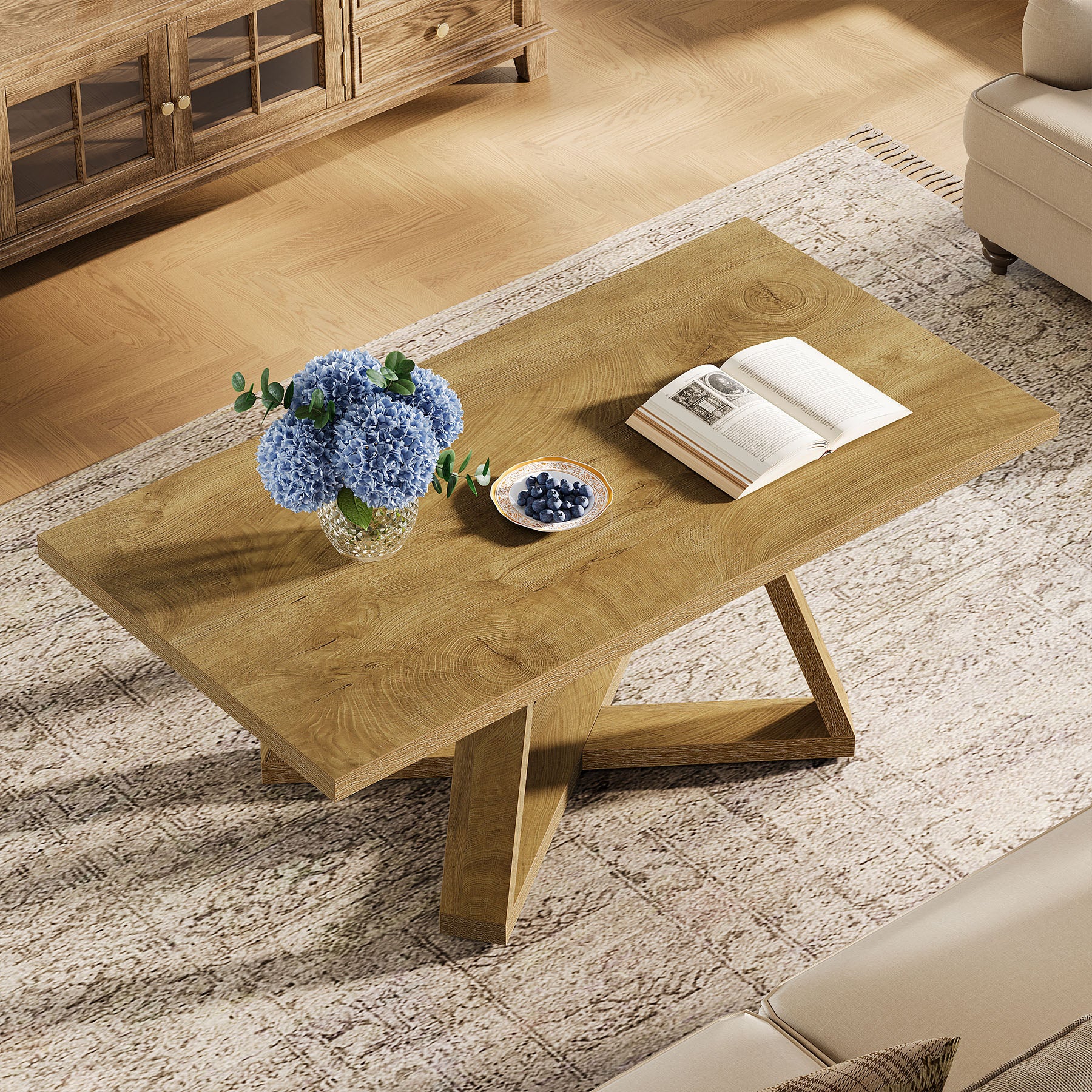 Rectangle Coffee Table, 47" Cocktail Tea Table for Living Room