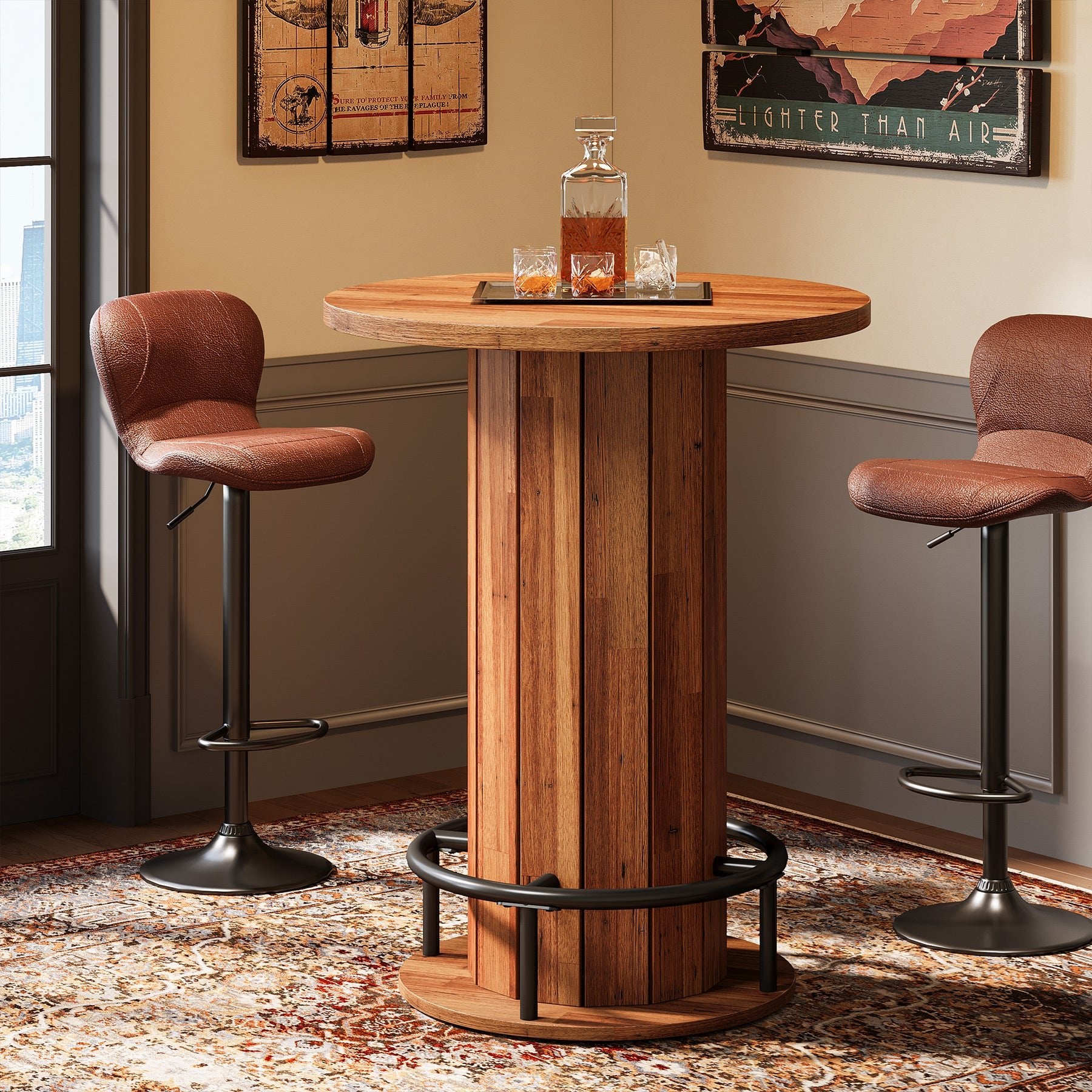 31" Bar Table, Round Bistro Pub Table with Footrest for Dining Coffee Cocktail(Only Table)