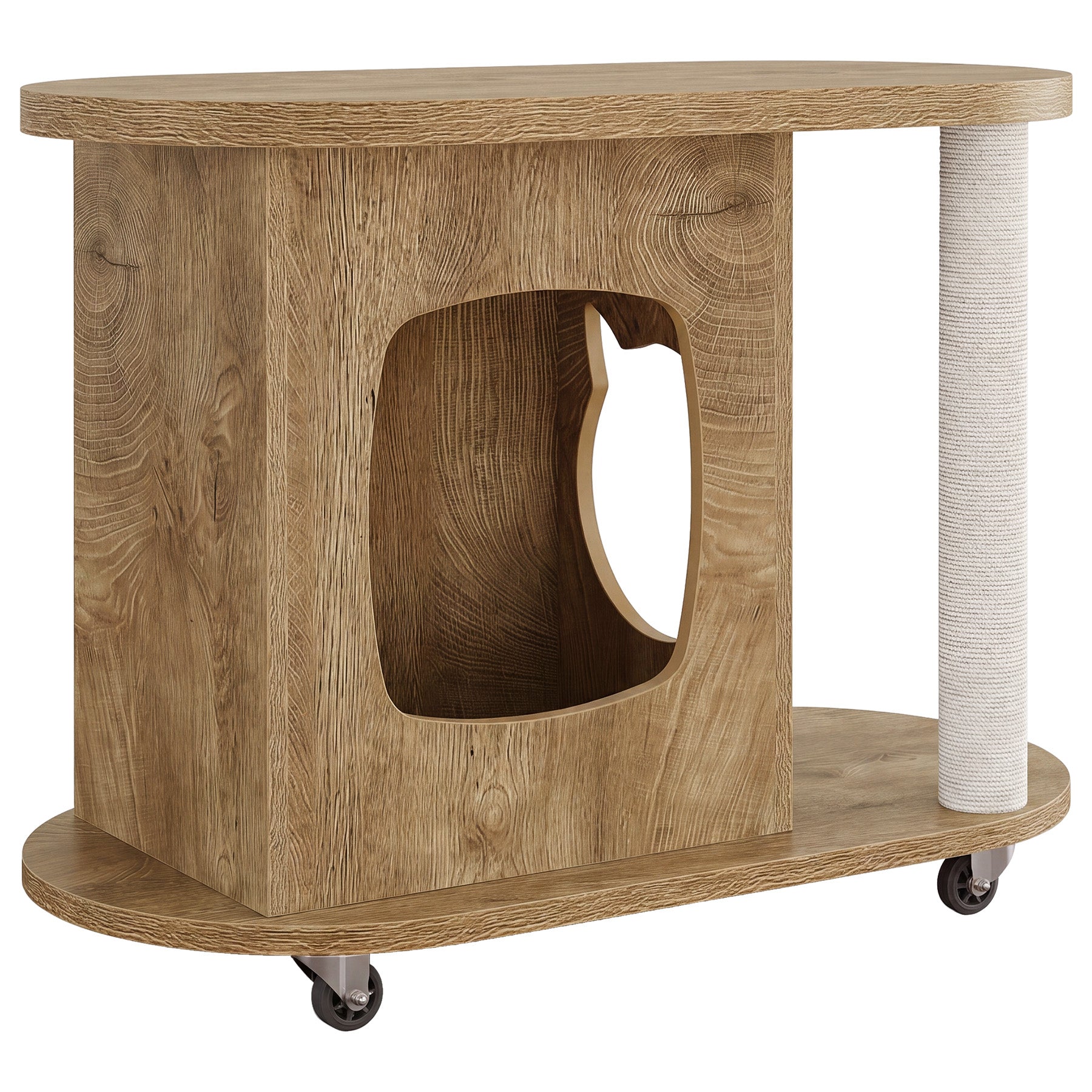 Rolling Sofa Side Table, End Table with Scratching Posts and Cat Bed