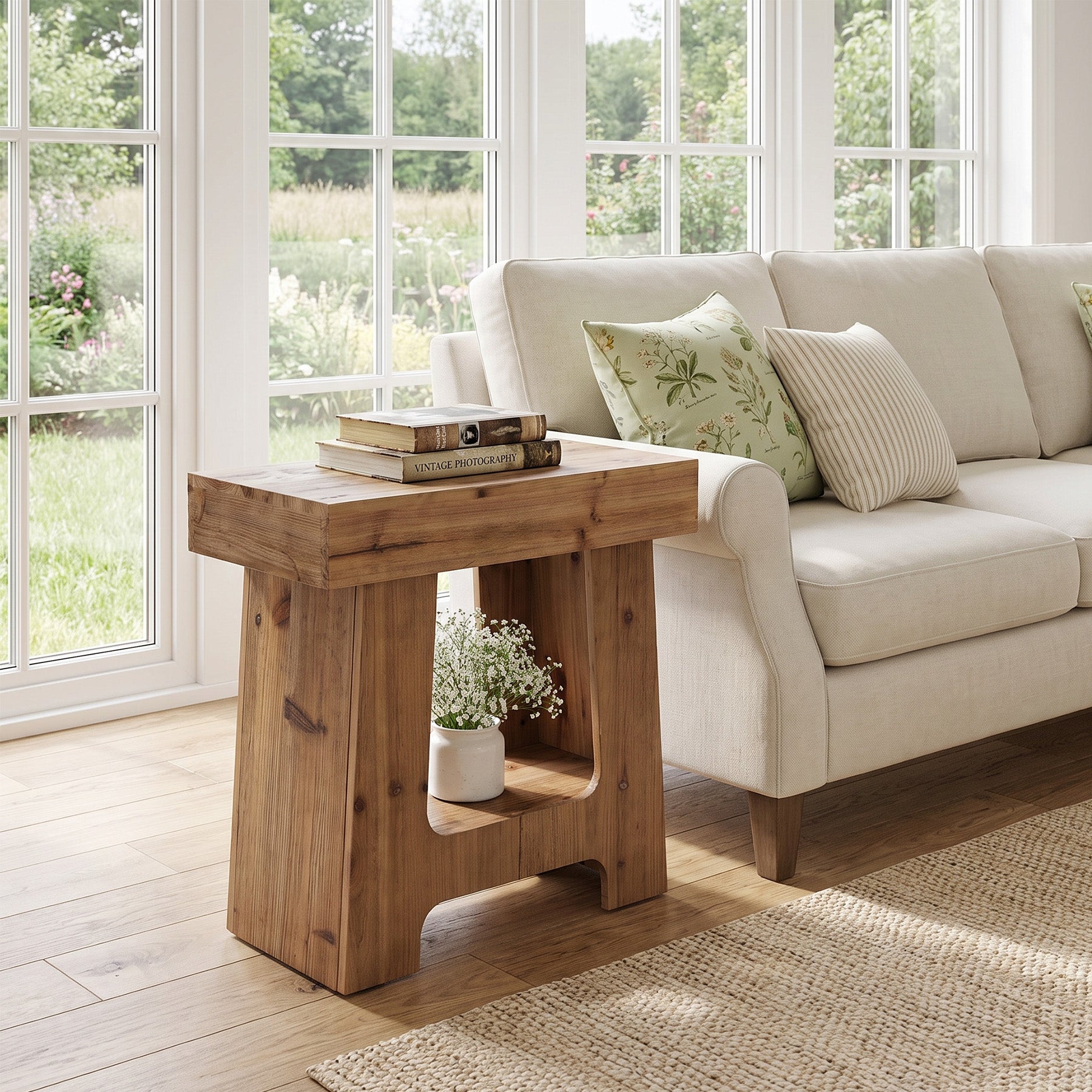 23.6" Solid Wood End Table, 2-Tier Side Table Rectangular Narrow Nightstand