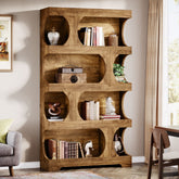 71" Bookcase, Modern Asymmetrical Bookshelf 4-Tier Display Shelf 3