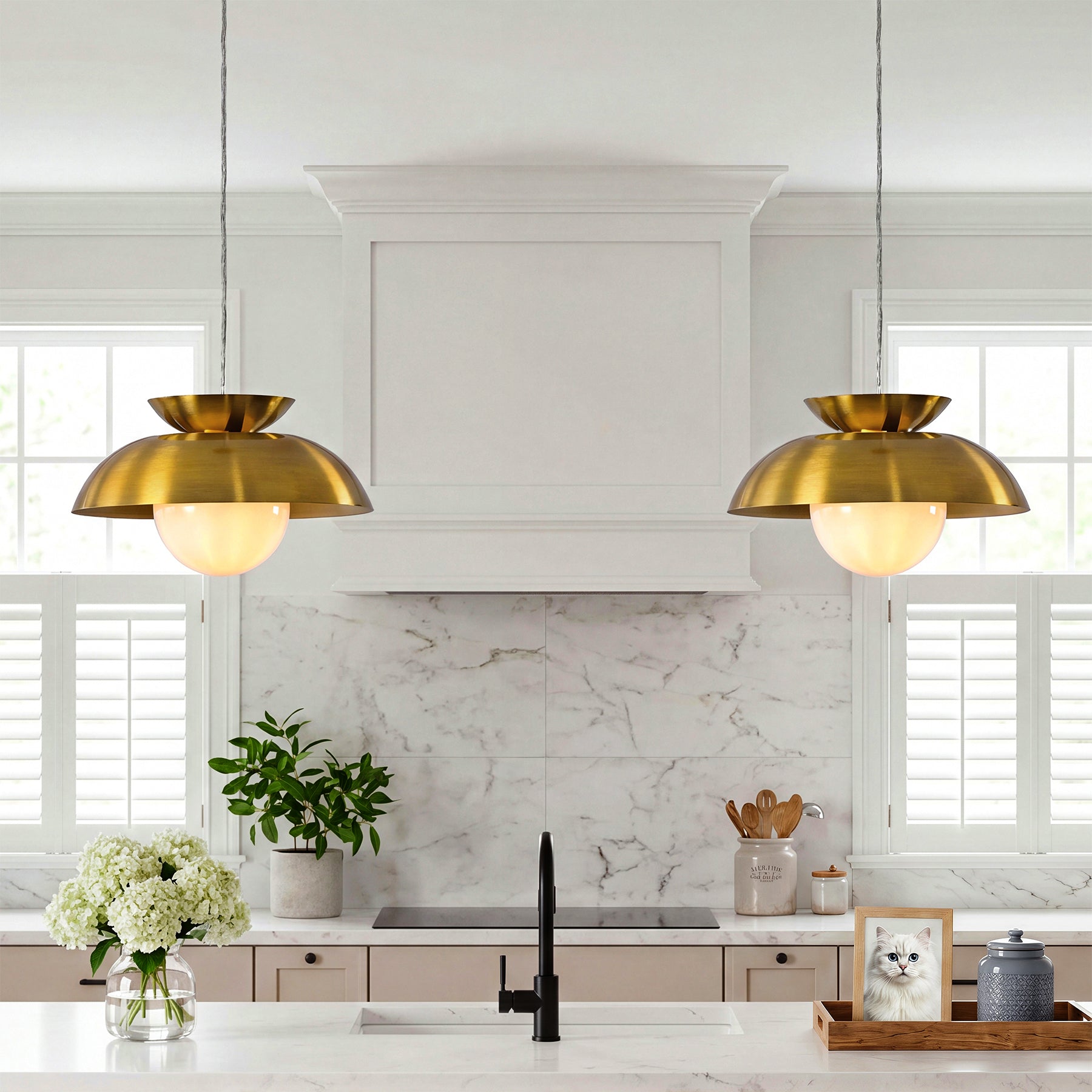 Brass Dome Pendant Light, Gold Island Light Fixtures with Height Adjustable