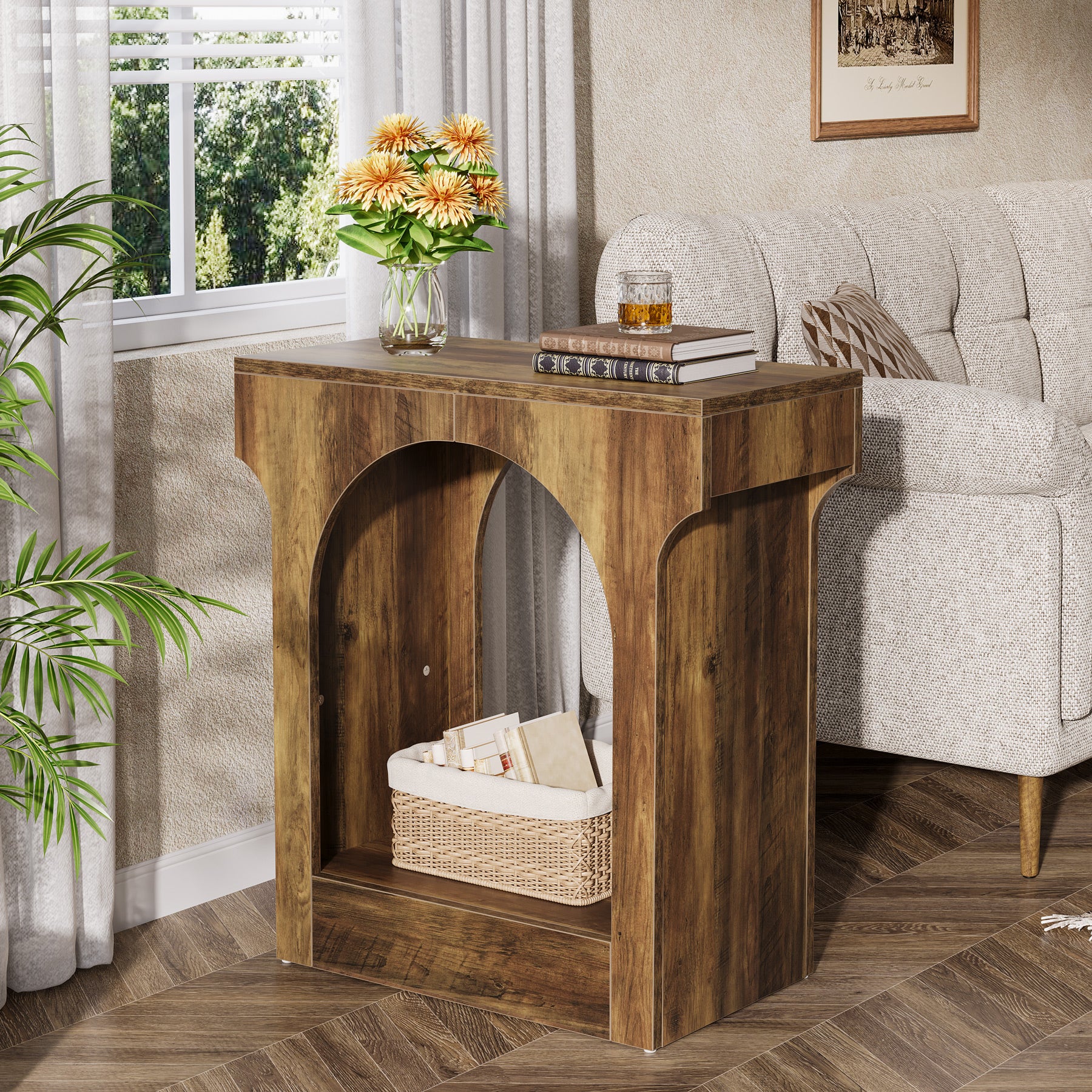 Wood End Table, 2-Tier Side Table with Storage Space