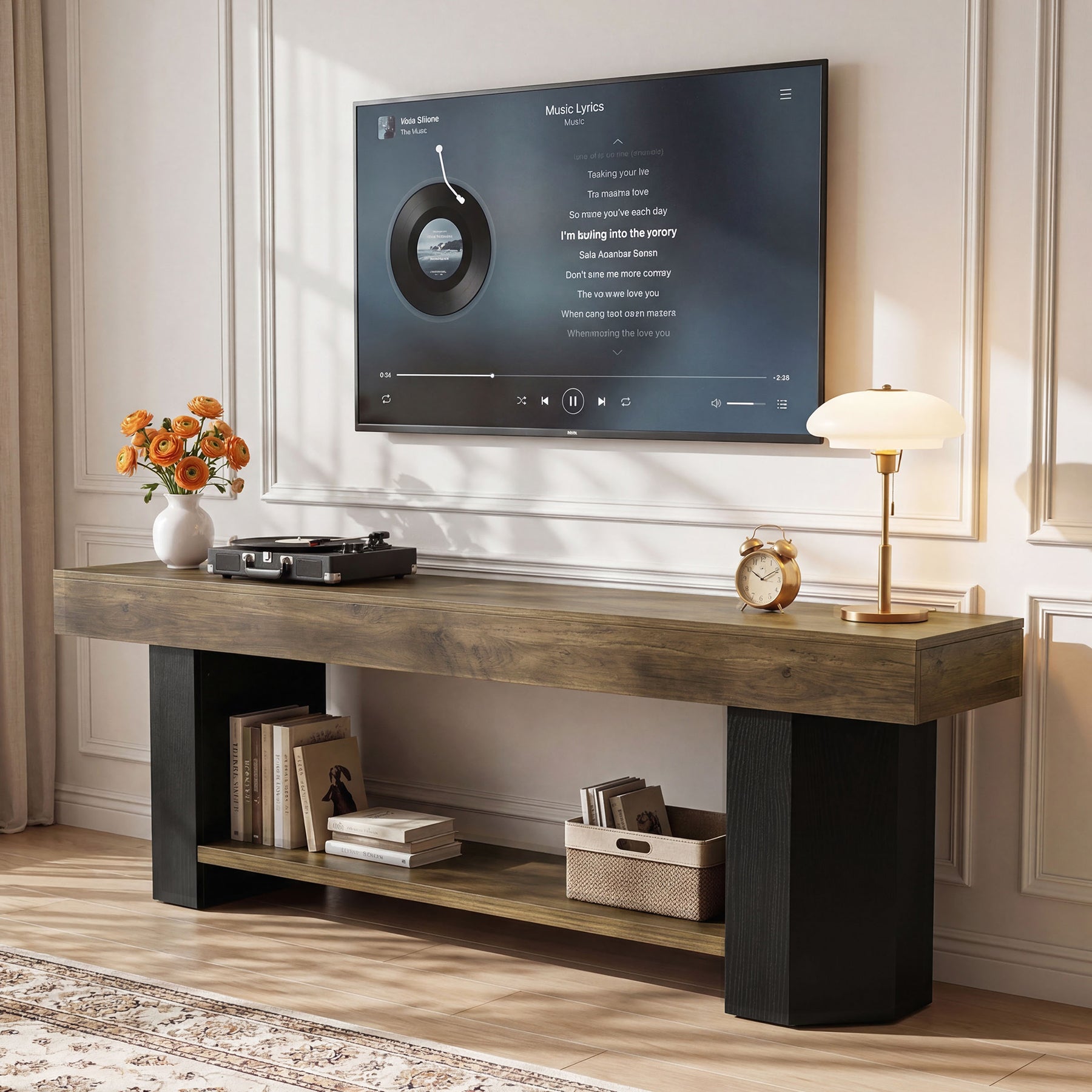 Tribesigns 63" TV Stand, Farmhouse TV Console with Shelf for Living Room