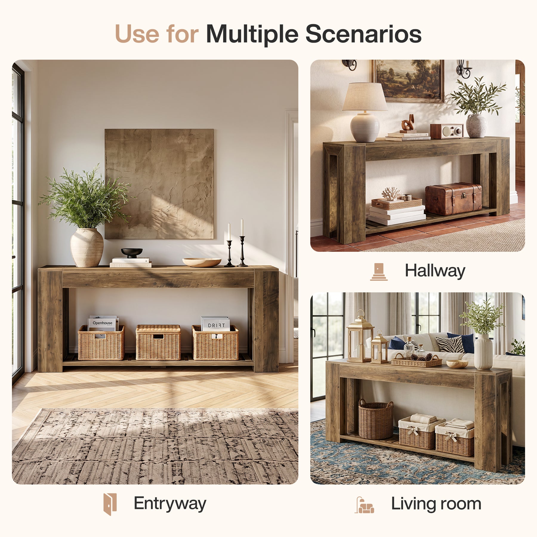 79" Console Table with Storage Shelf, Farmhouse Narrow Sofa Table Behind Couch