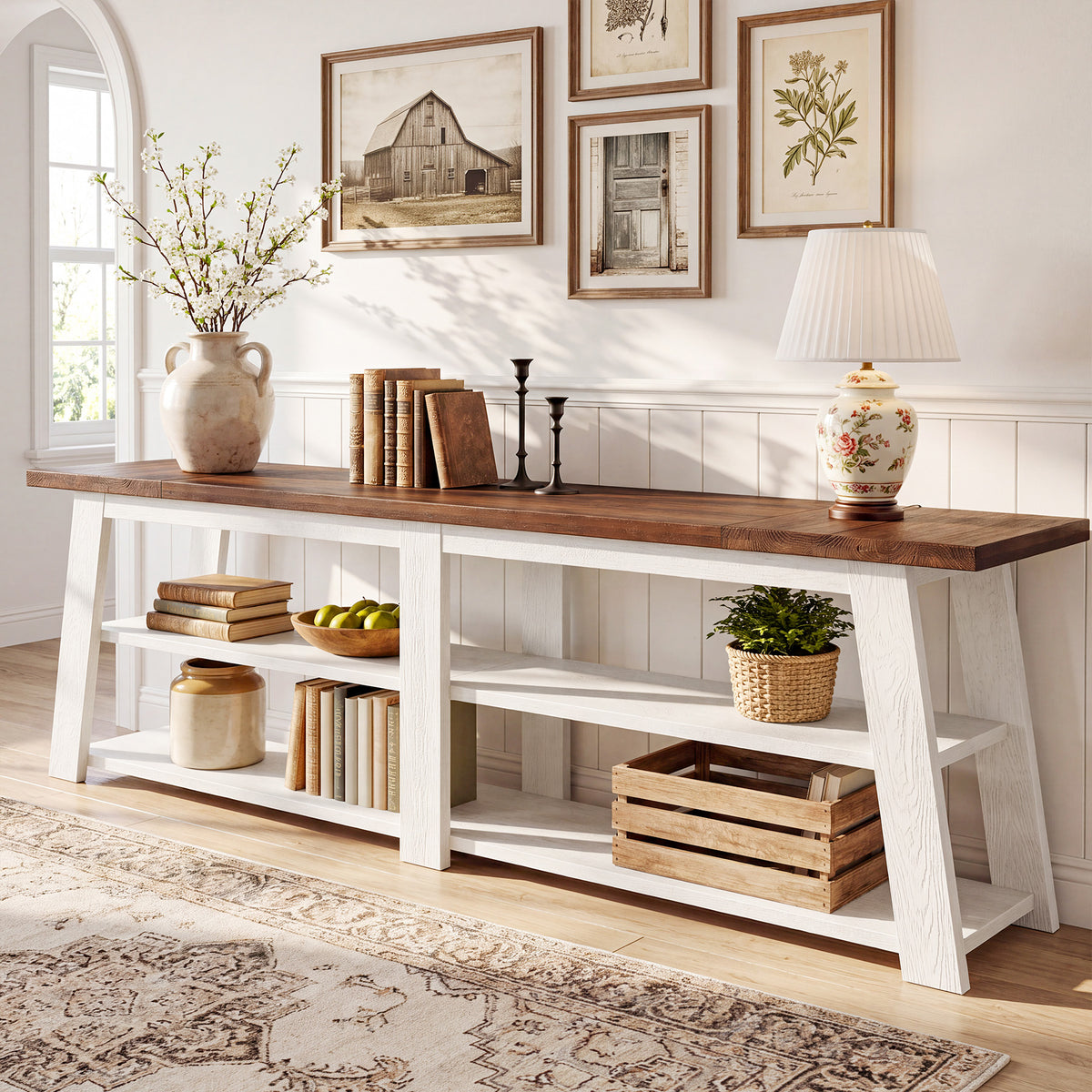 78.7" Solid Wood Console Table, 3-Tier Entryway Table, Sofa Table Behind Couch