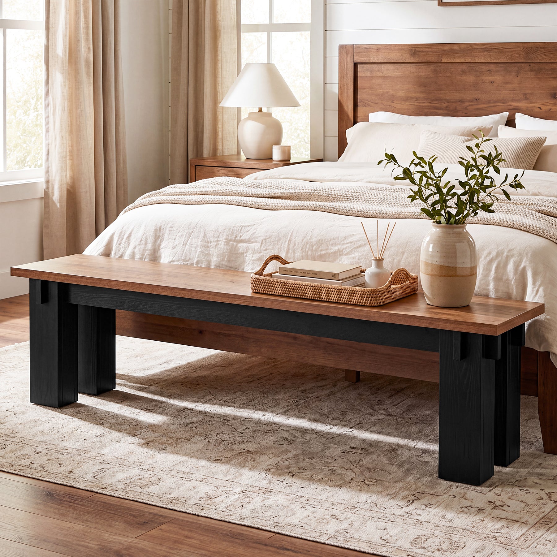 70.9" Entryway Bench, Farmhouse Shoe Bench Rustic End of Bed Bench for Hallway