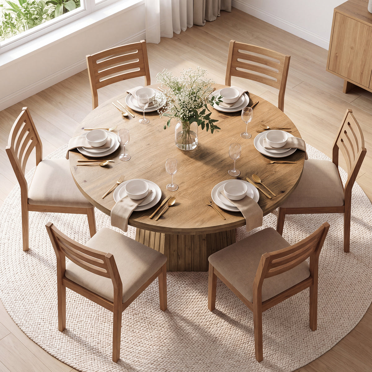 47" Farmhouse Solid Wood Dining Table for 4, Pedestal Base Kitchen Table