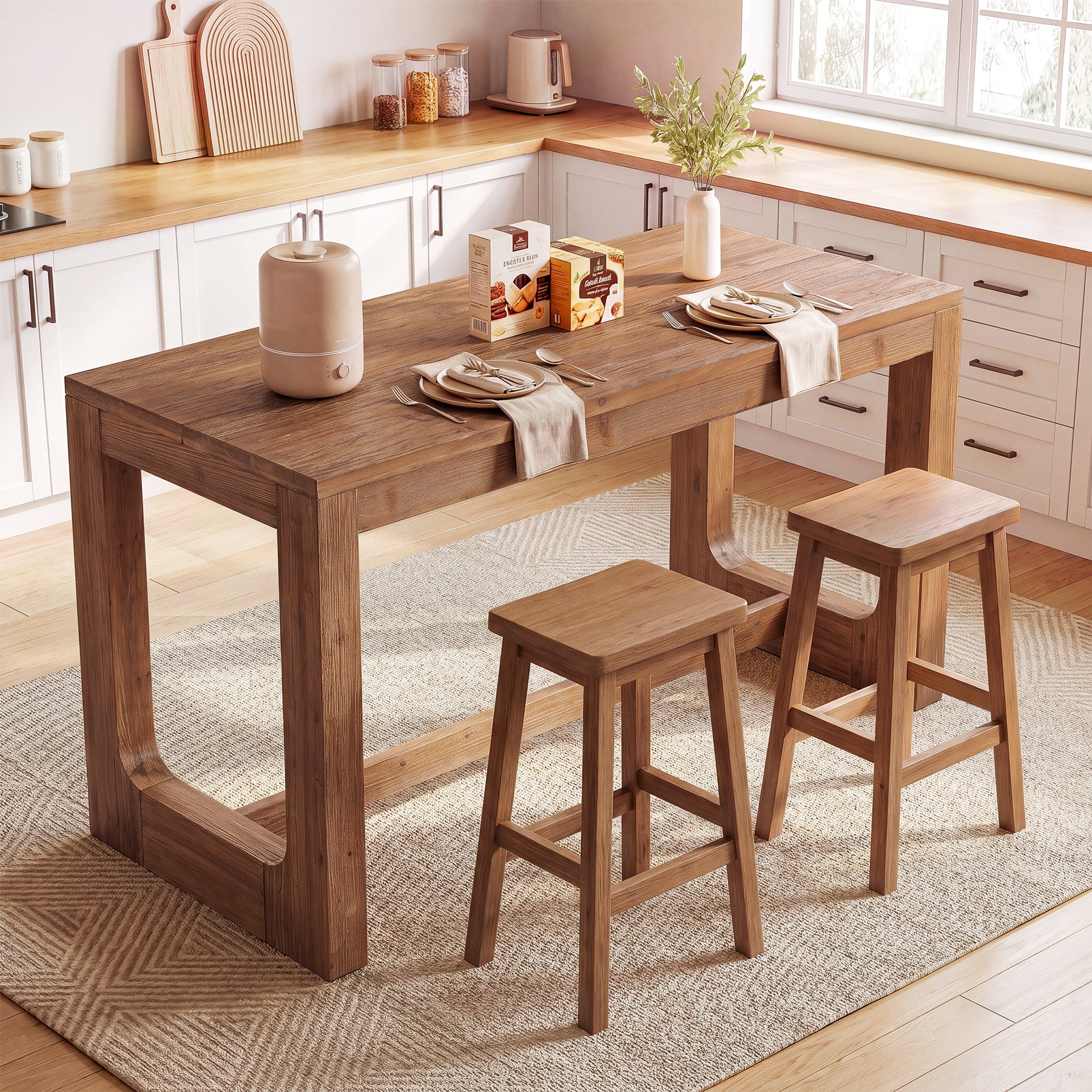 63" Solid Wood Kitchen Island, Dining Room Table with Sturdy Construction