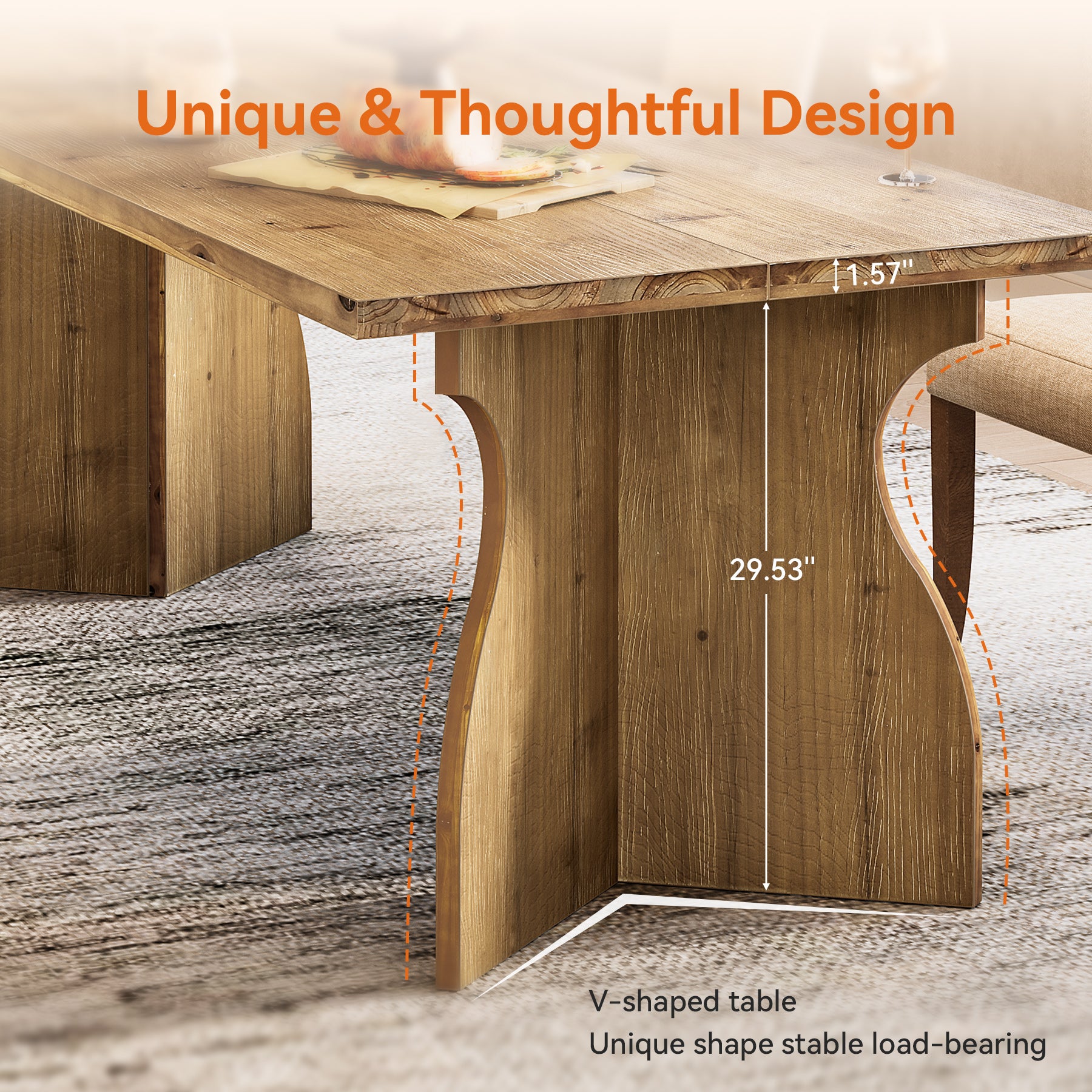 Tribesigns 63-Inch Solid Wood Dining Table, Rectangular Kitchen Table for 4-6 People