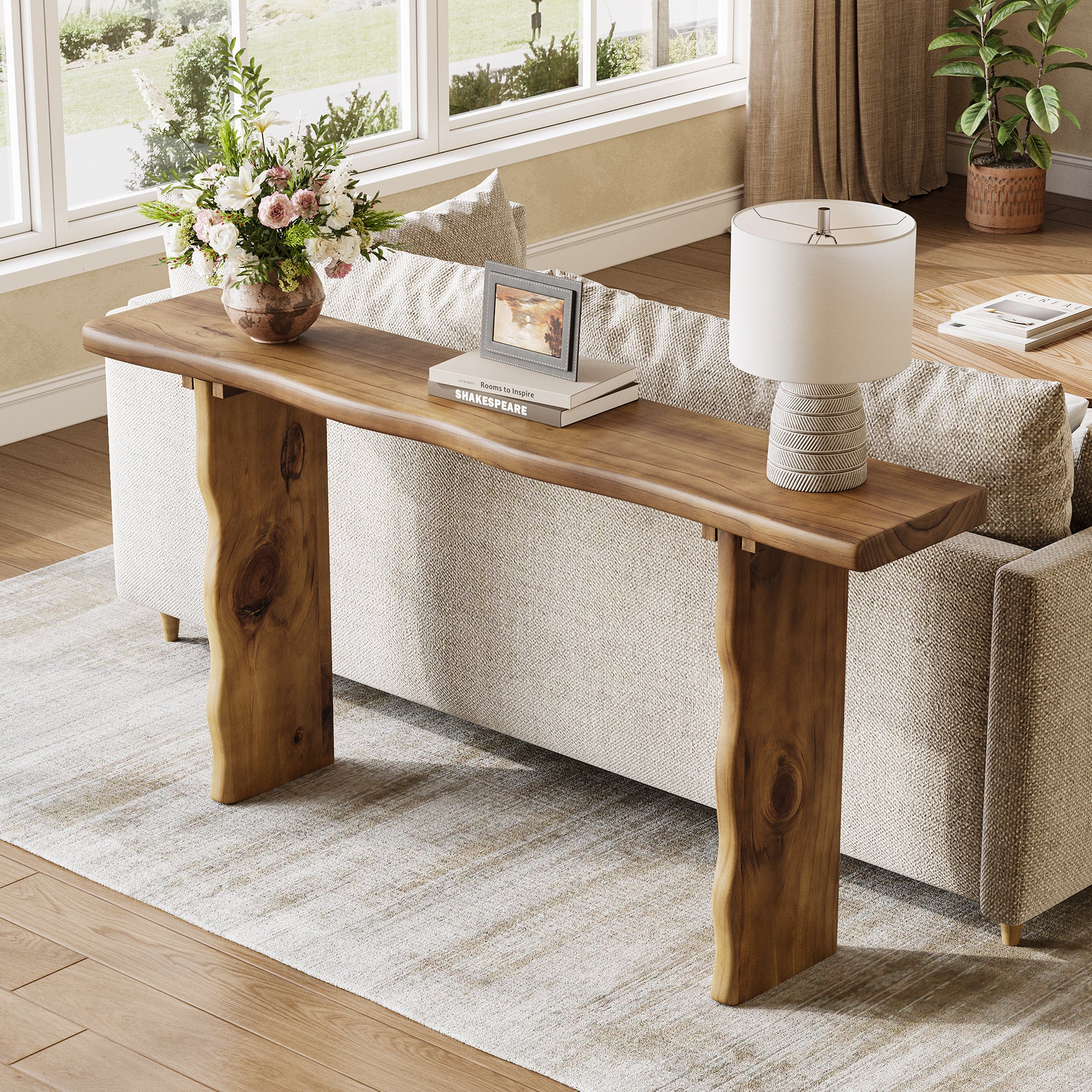 63" Solid Wood Console Table, Farmhouse Narrow Sofa & Entryway Table for Behind Couch or Hallway