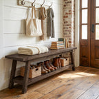 63" Solid Wood Entryway Bench, Hallway Shoe Bench with Storage Shelf