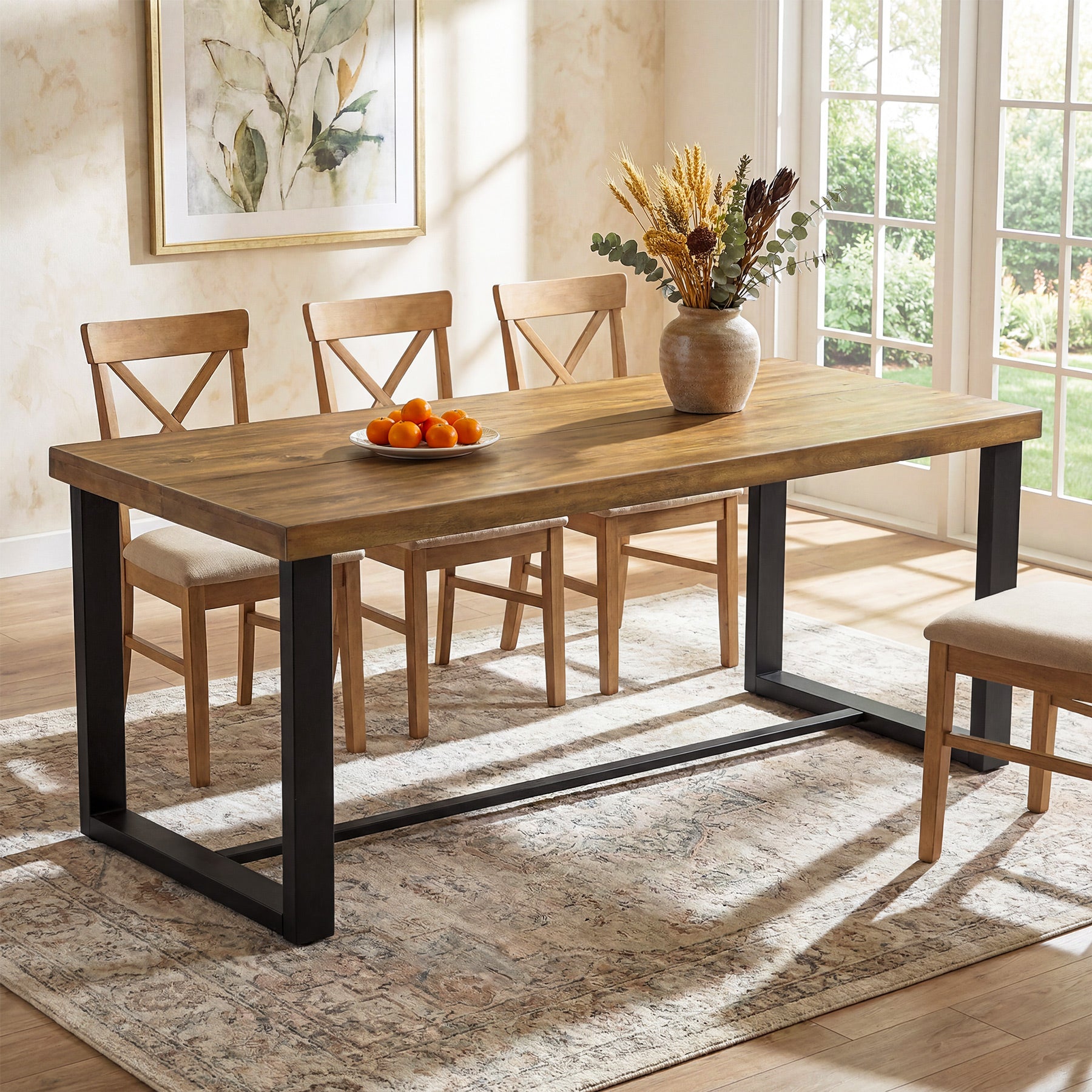 70.8" Solid Wood Dining Table, Farmhouse Kitchen Table for 6-8 for Dining Room