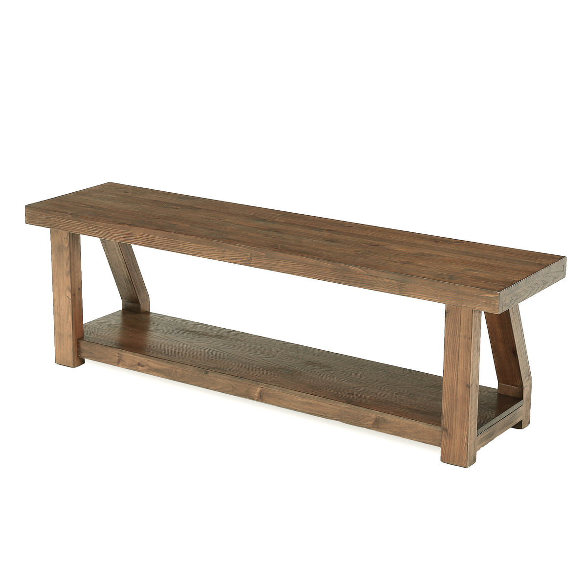 63" Solid Wood Entryway Bench with Shoe Storage, 2-Tier Rustic Shoe Bench for Hallway, Living Room & Bedroom